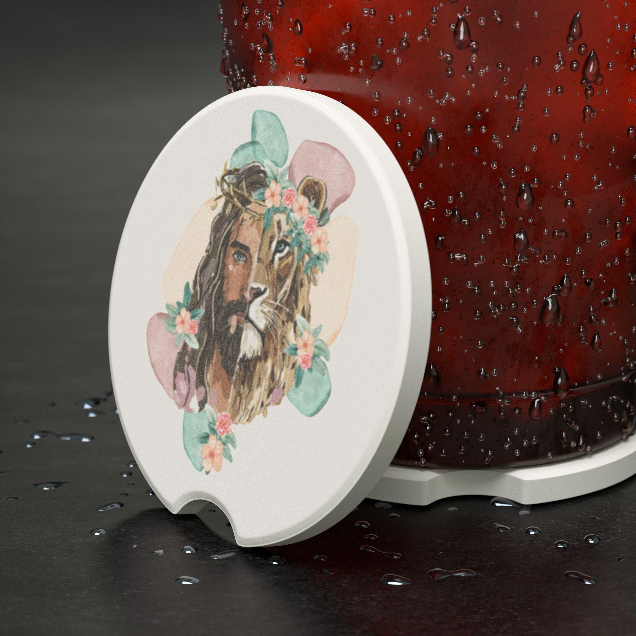 Lion and the Lamb Floral Portrait Soapstone Car Coaster | Boho Animal Face, product image 2