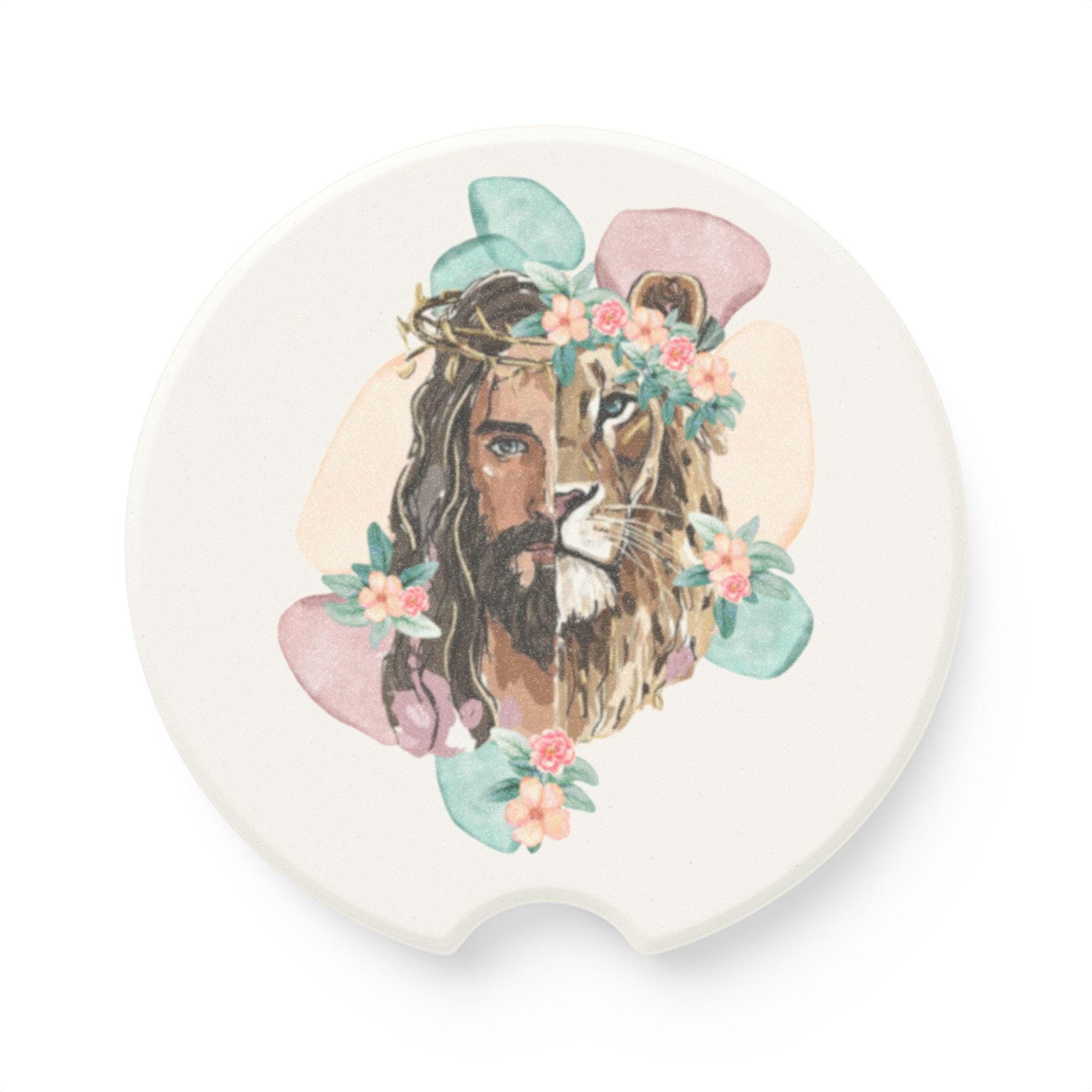 Lion and the Lamb Floral Portrait Soapstone Car Coaster | Boho Animal Face, product image 3