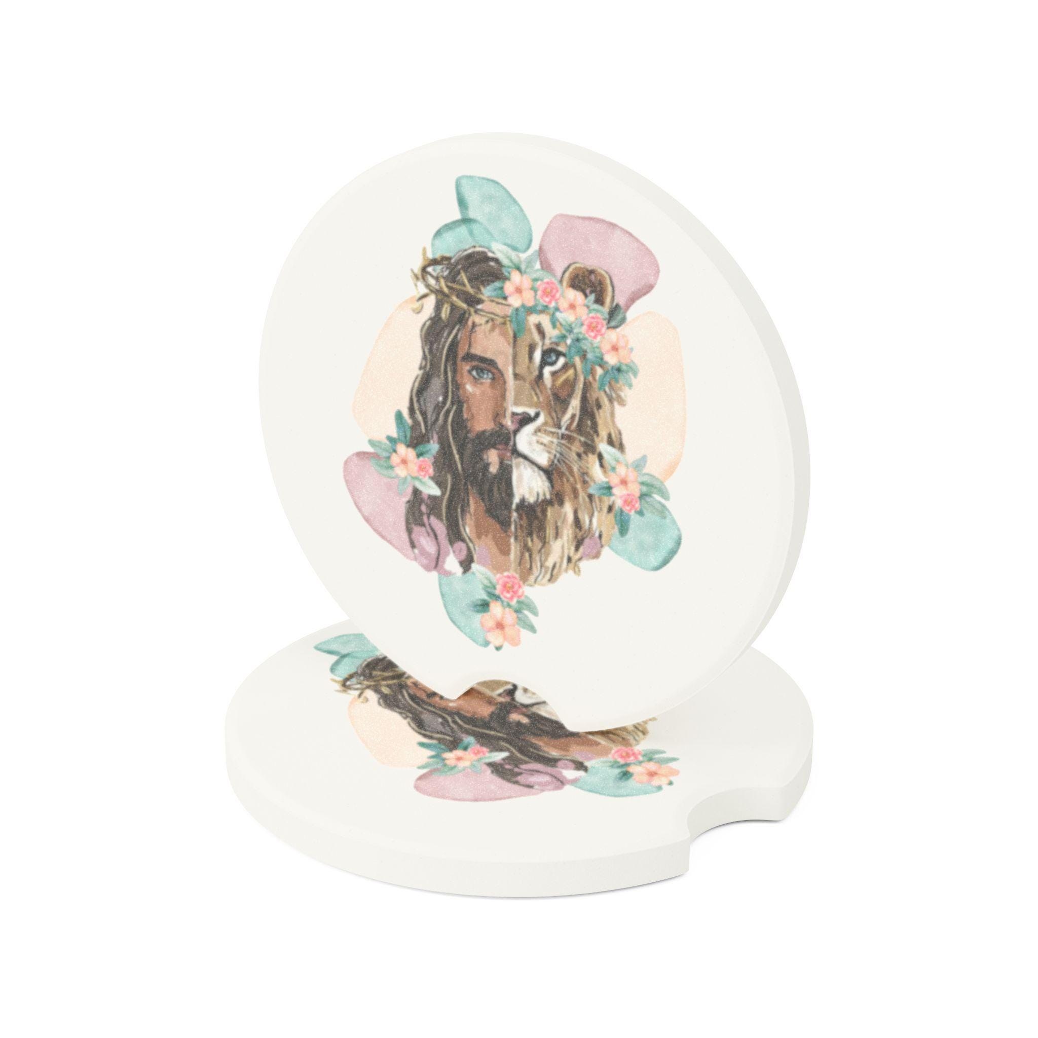 Lion and the Lamb Floral Portrait Soapstone Car Coaster | Boho Animal Face, product image 5
