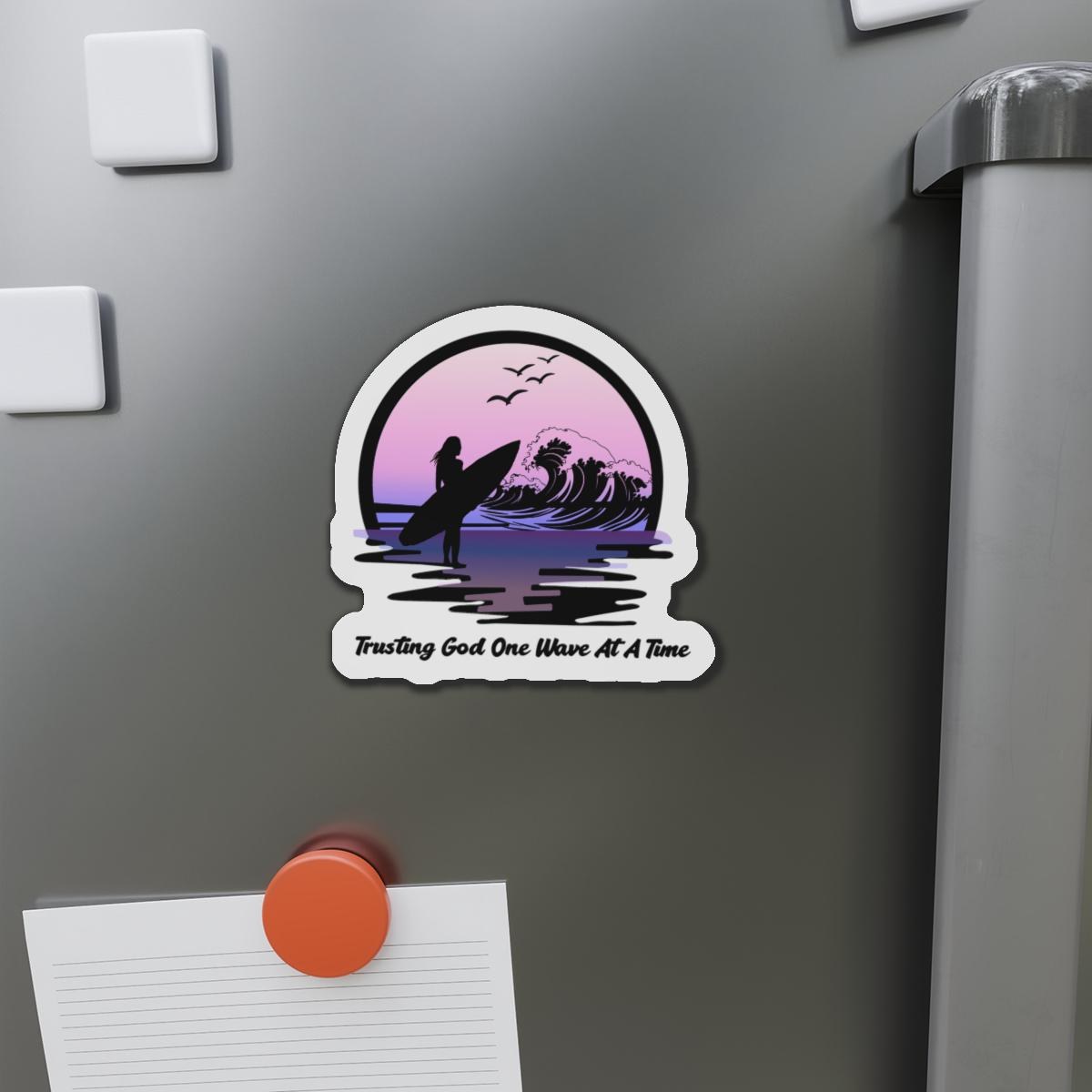 Trusting God One Wave at a Time Surf Silhouette Magnet | Die-Cut Magnet
