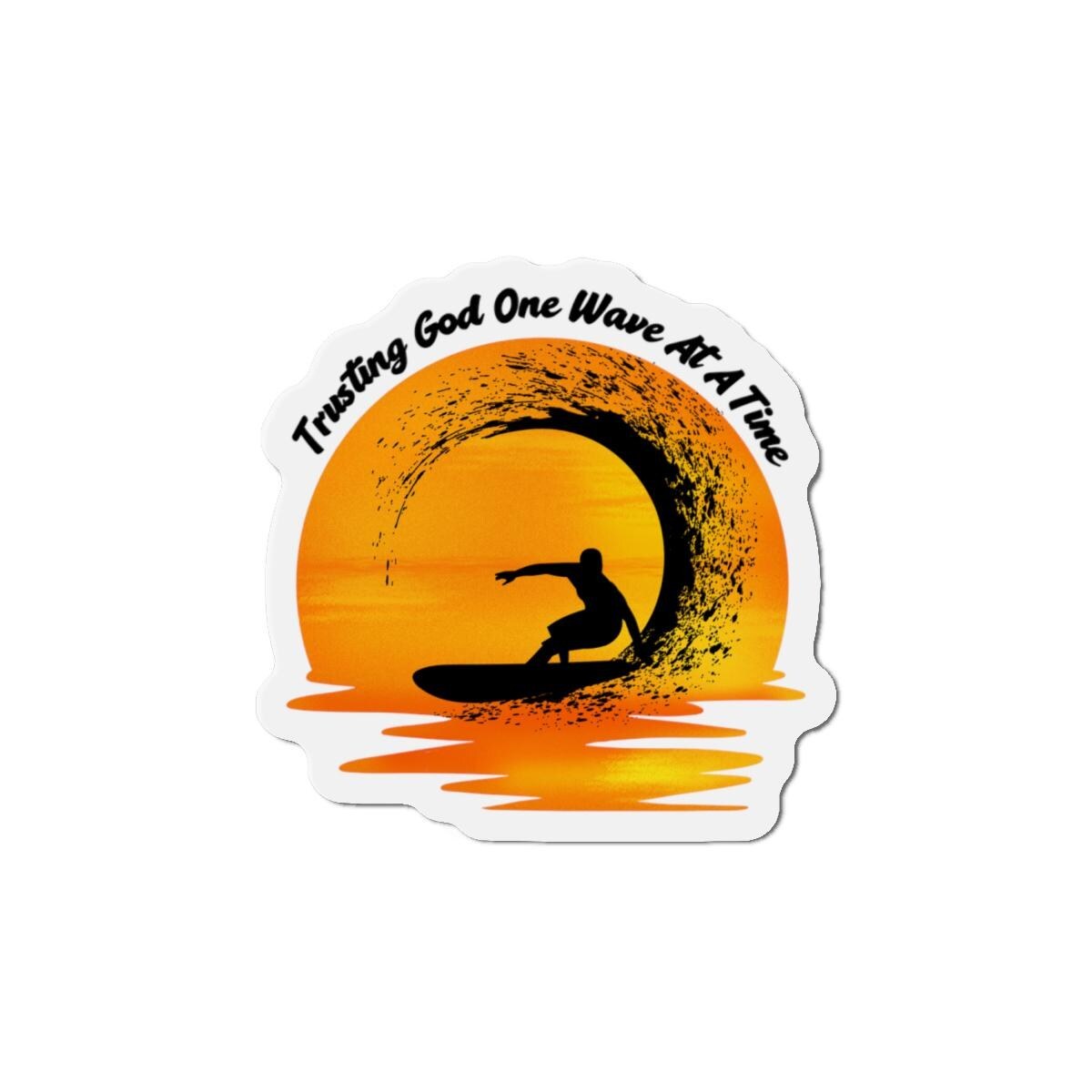 Trusting God One Wave At A Time Die Cut Magnet | Surfer Sunset, product image 2
