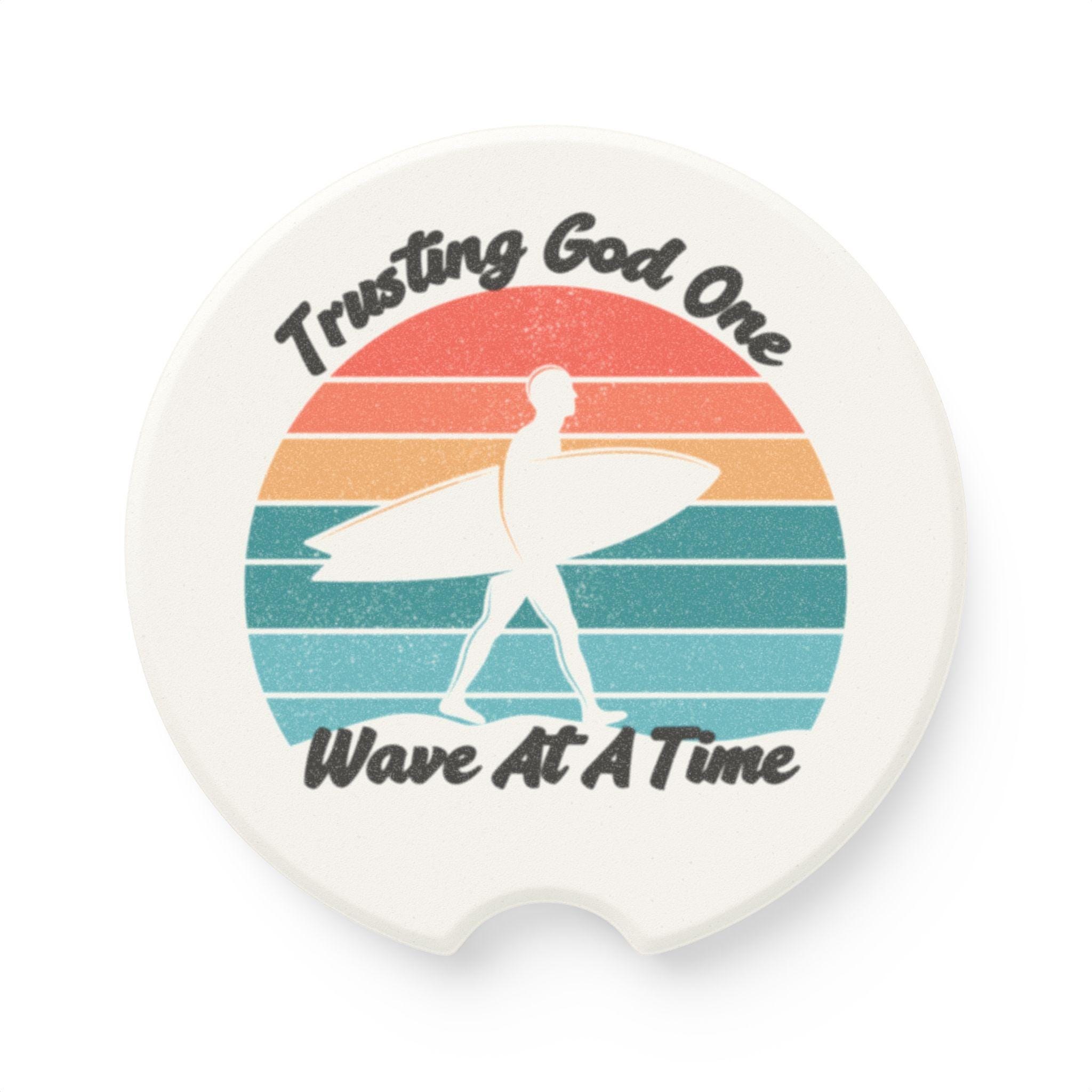 Trusting God on Wave at a Time Retro Male Surfer Soapstone Car Coaster, product image 3