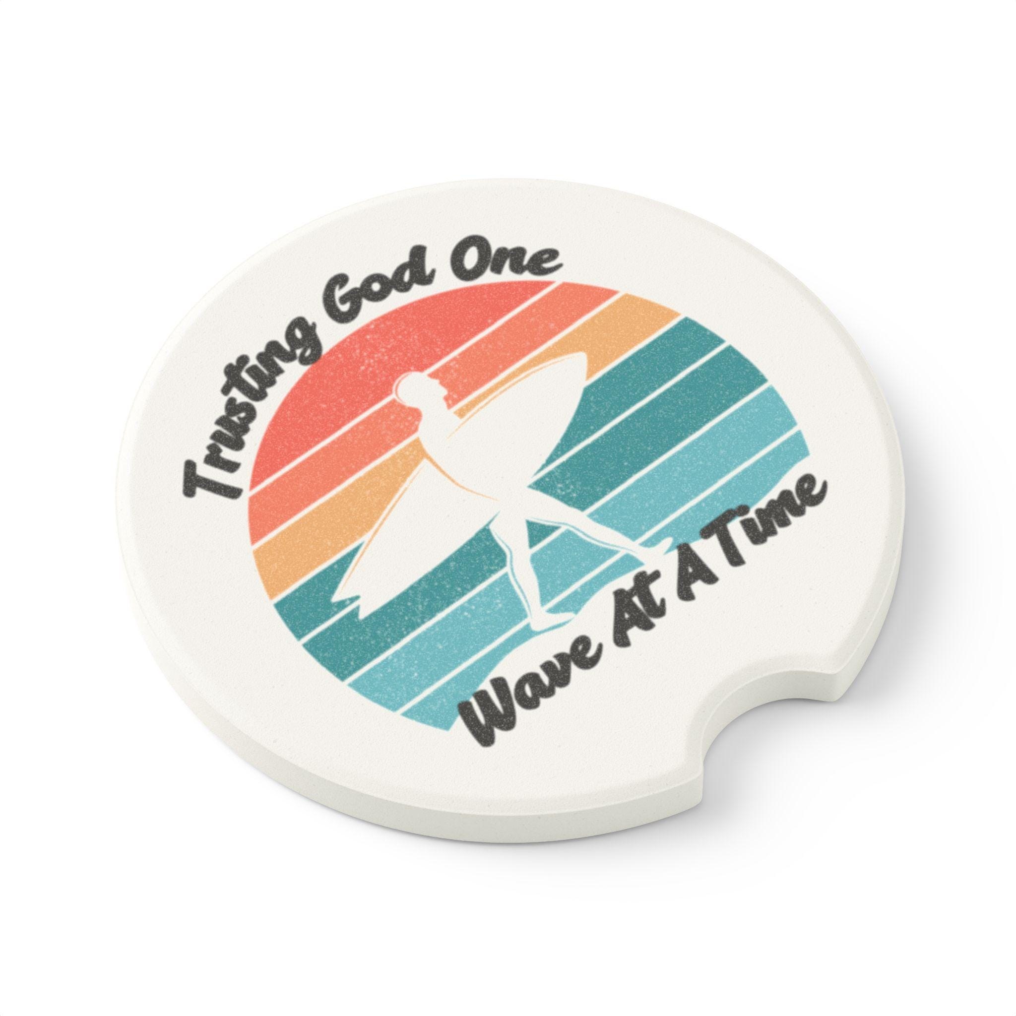 Trusting God on Wave at a Time Retro Male Surfer Soapstone Car Coaster, product image 4