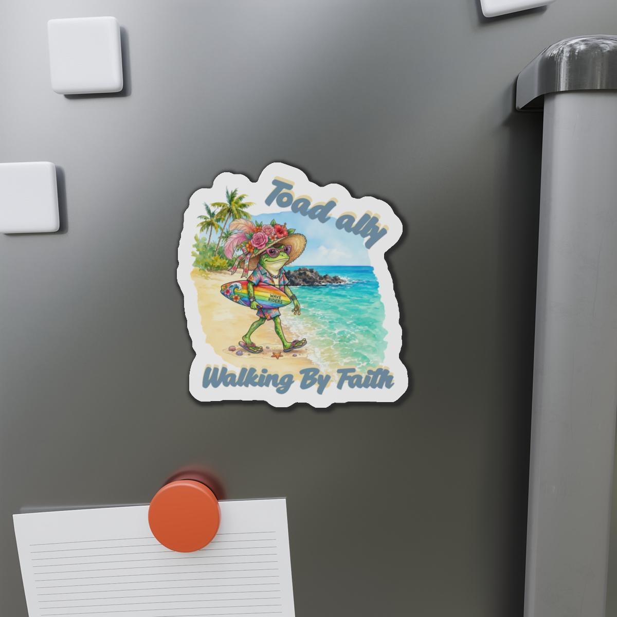Toadally Walking By Faith Die-Cut Magnet | Beach Frog Surf Sticker Magnet