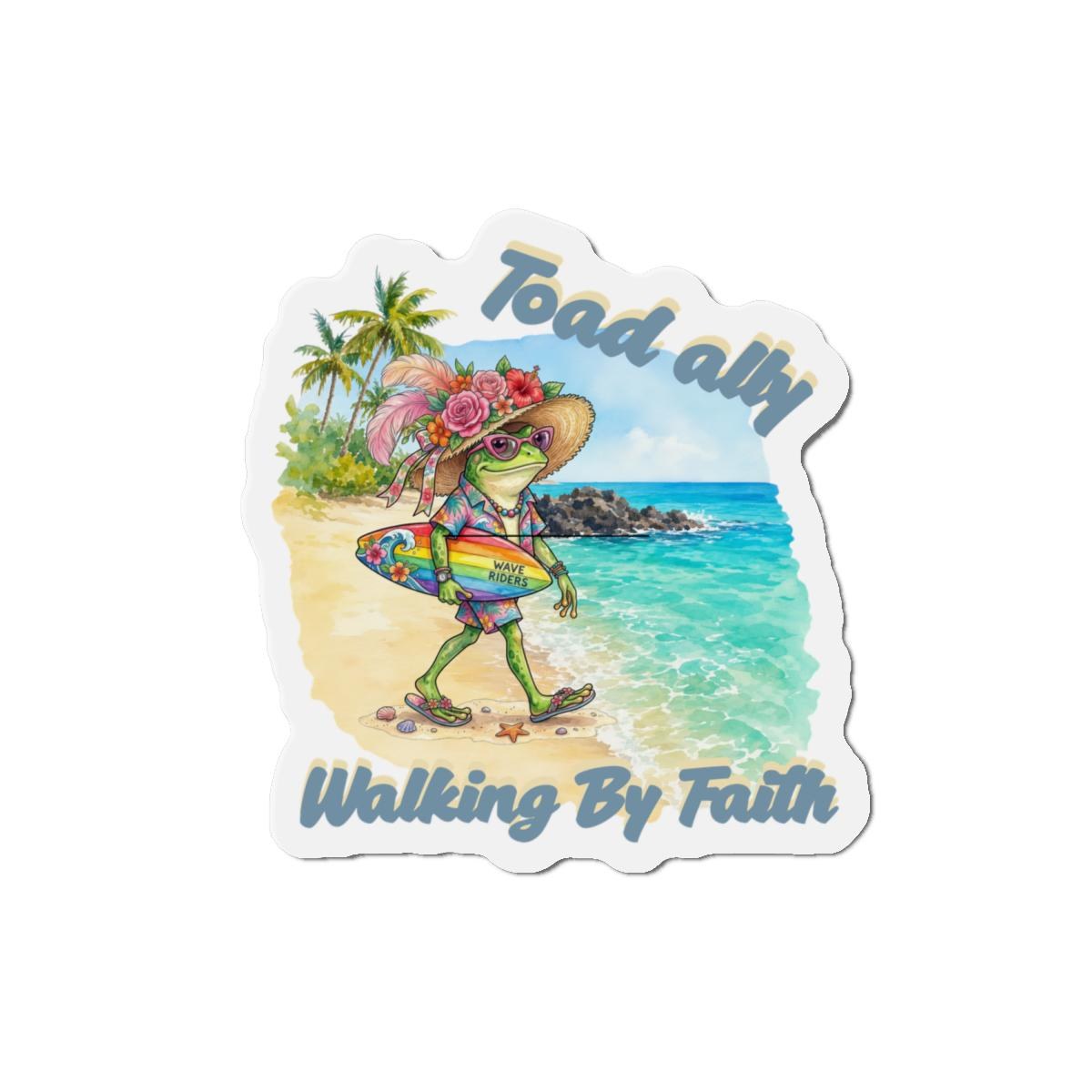 Toadally Walking By Faith Die-Cut Magnet | Beach Frog Surf Sticker Magnet, product image 2