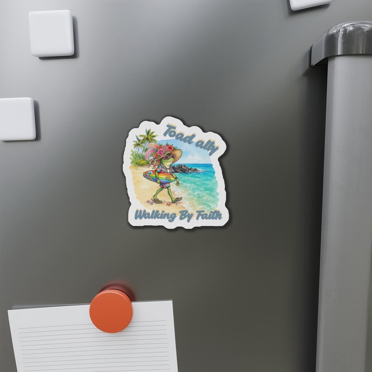 Toadally Walking By Faith Die-Cut Magnet | Beach Frog Surf Sticker Magnet, product image 3
