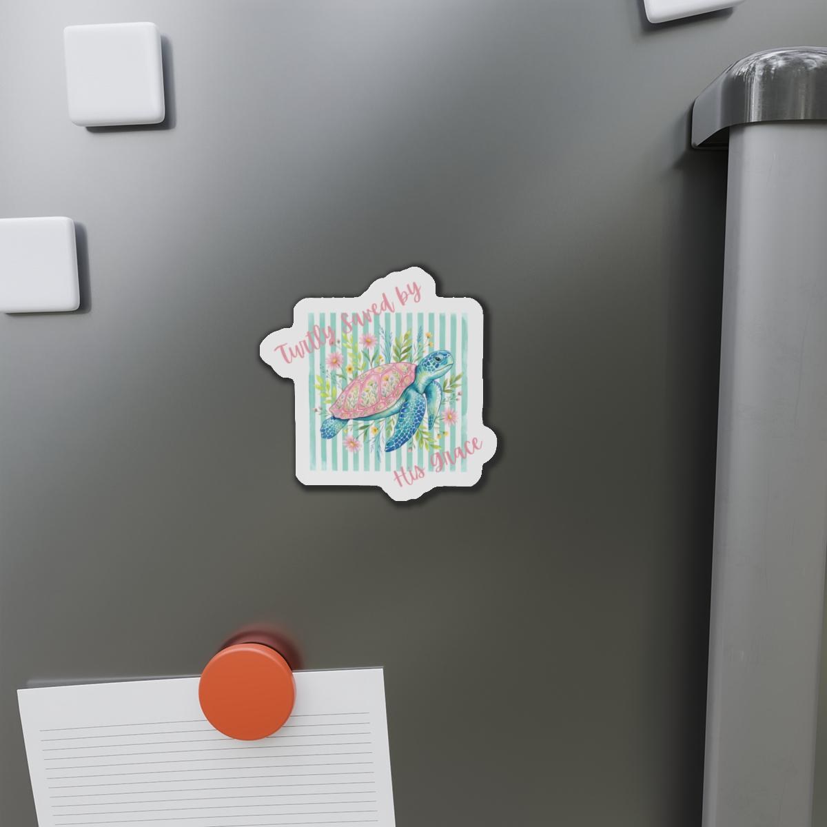 Sea Turtle Floral Magnet | Watercolor Ocean Charm Die-Cut Sticker