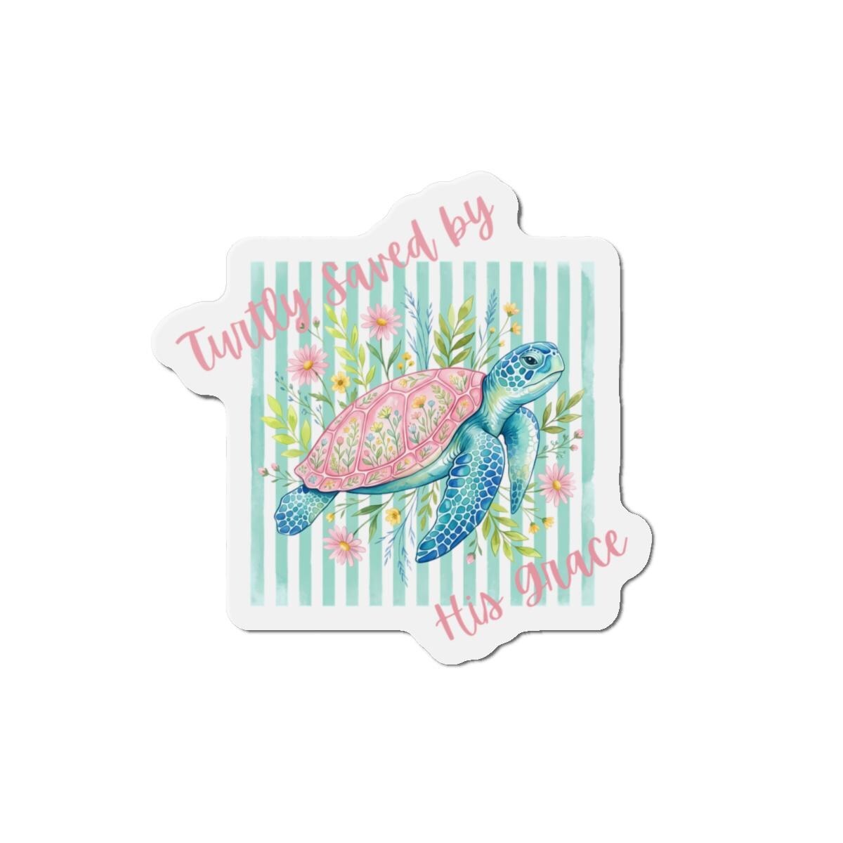 Sea Turtle Floral Magnet | Watercolor Ocean Charm Die-Cut Sticker, product image 2