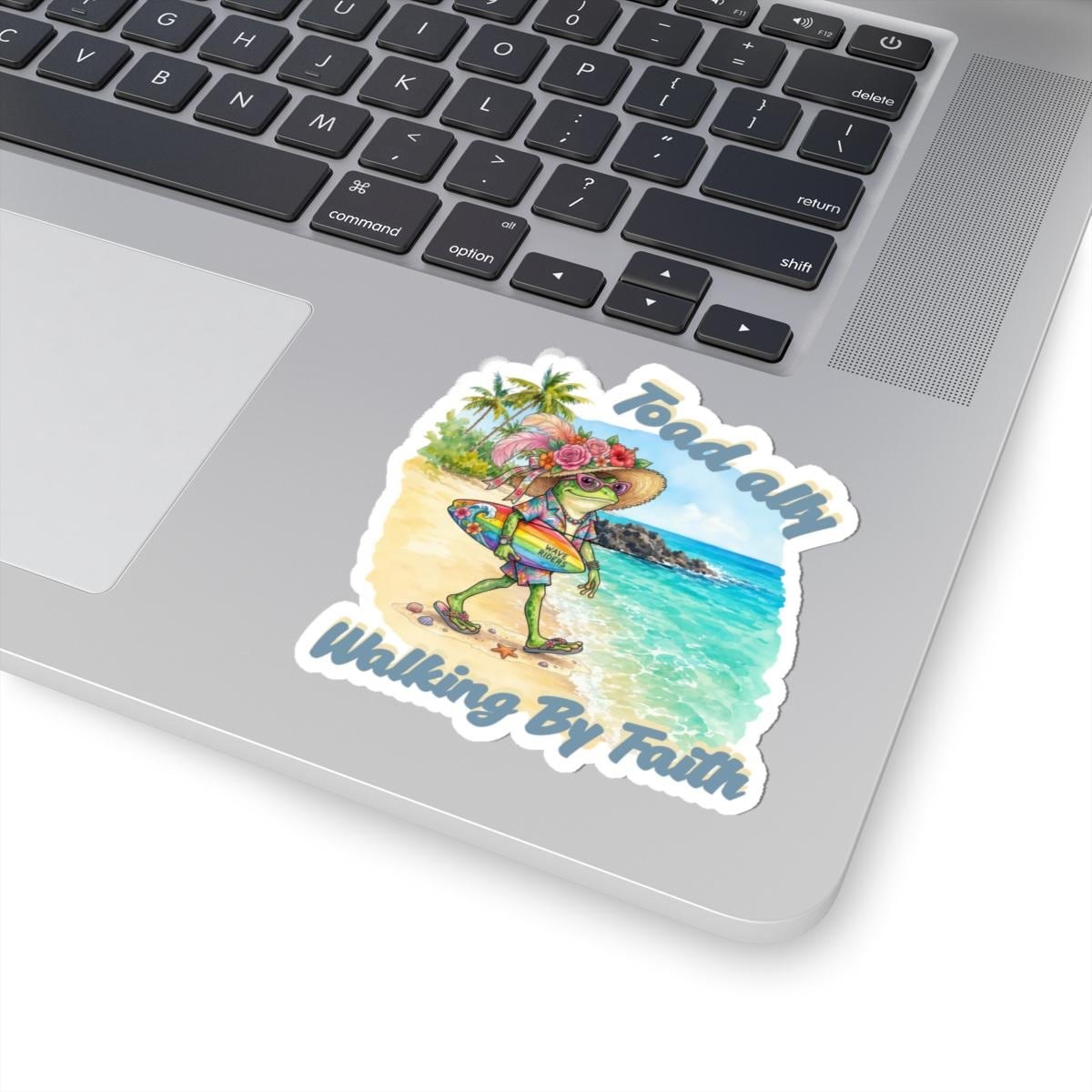 Toad Aloha Walking By Faith Sticker | Beach Frog Surfboard Kiss-Cut Sticker