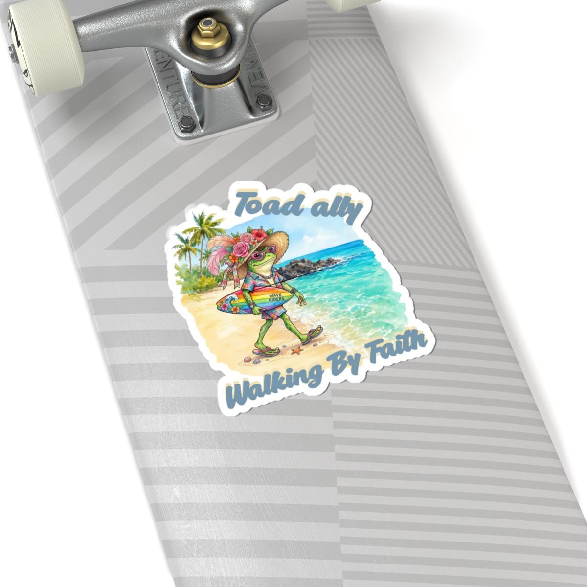 Toad Aloha Walking By Faith Sticker | Beach Frog Surfboard Kiss-Cut Sticker, product image 11