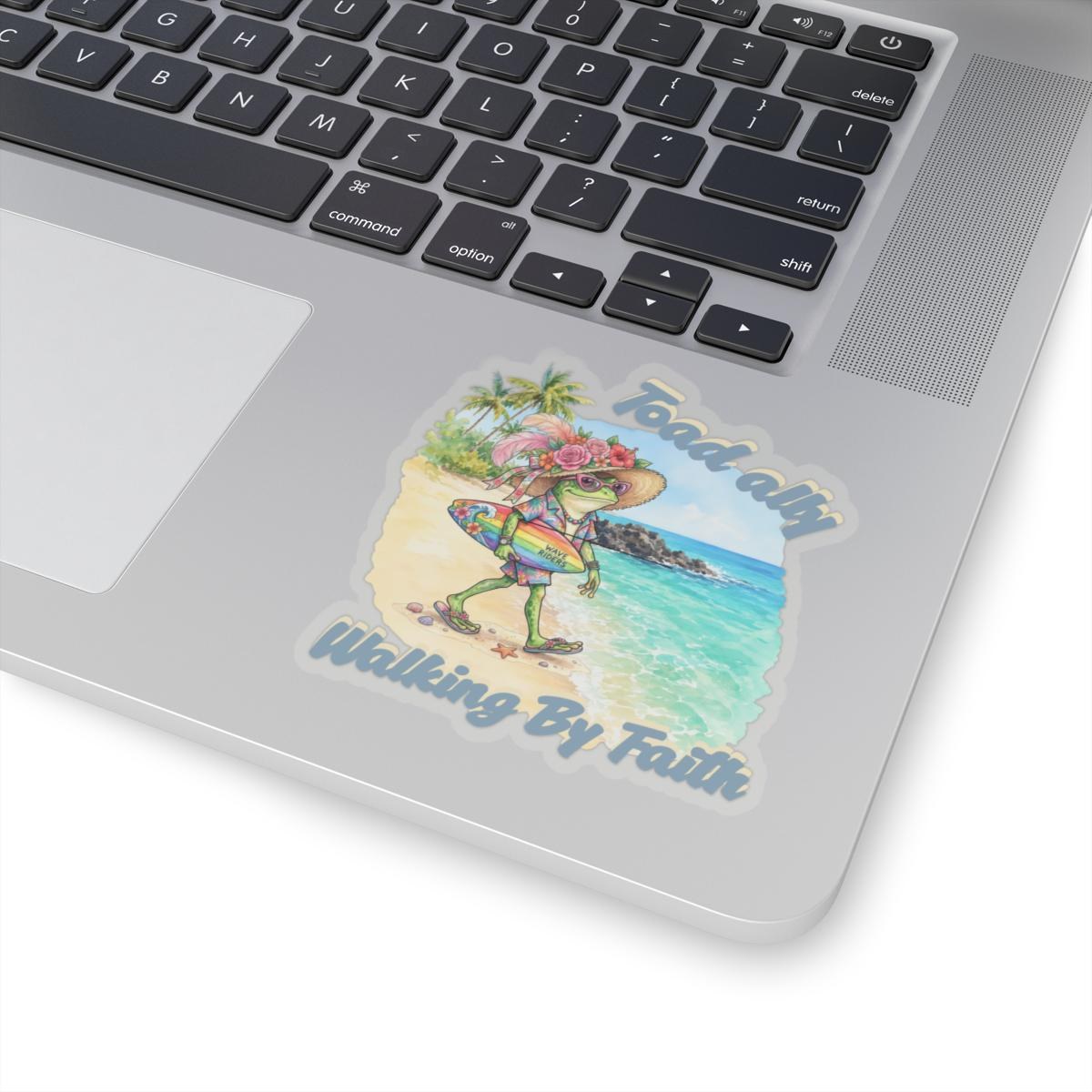 Toad Aloha Walking By Faith Sticker | Beach Frog Surfboard Kiss-Cut Sticker, product image 3