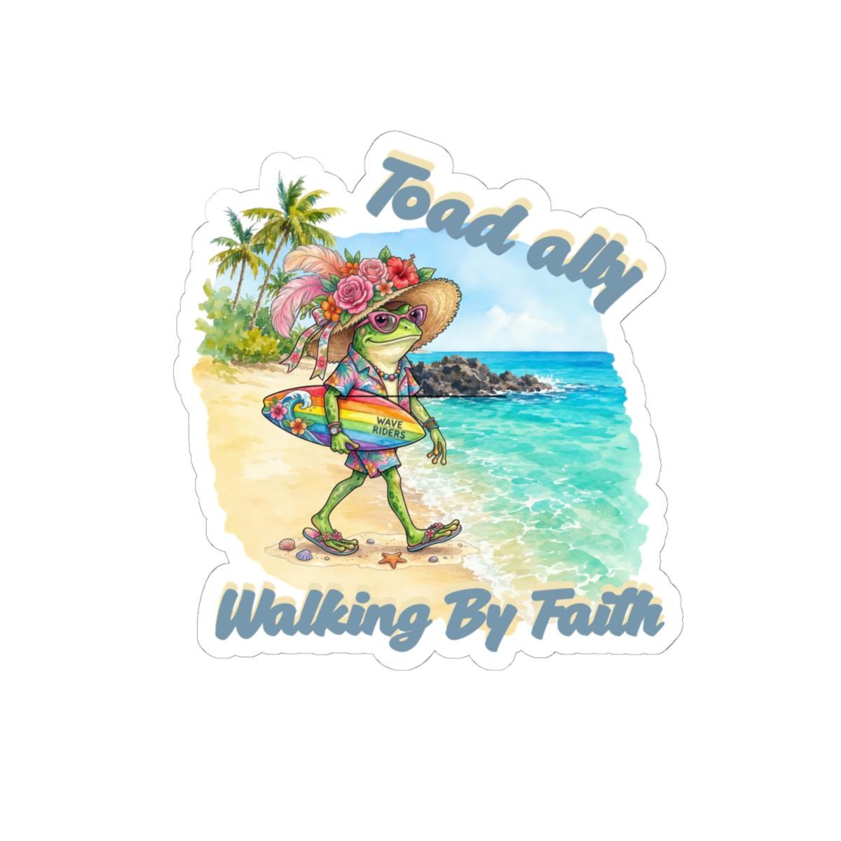 Toad Aloha Walking By Faith Sticker | Beach Frog Surfboard Kiss-Cut Sticker, product image 5