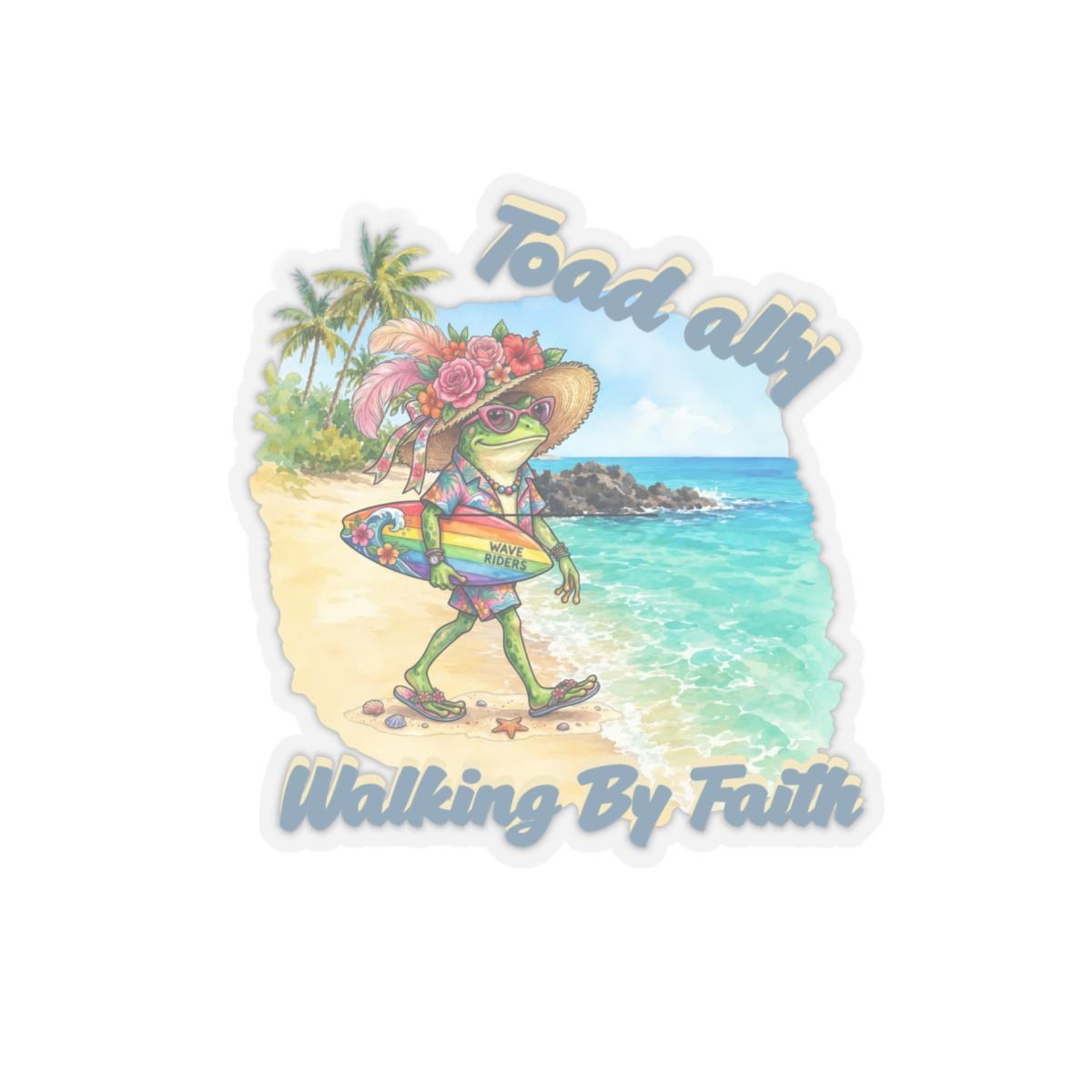 Toad Aloha Walking By Faith Sticker | Beach Frog Surfboard Kiss-Cut Sticker, product image 7