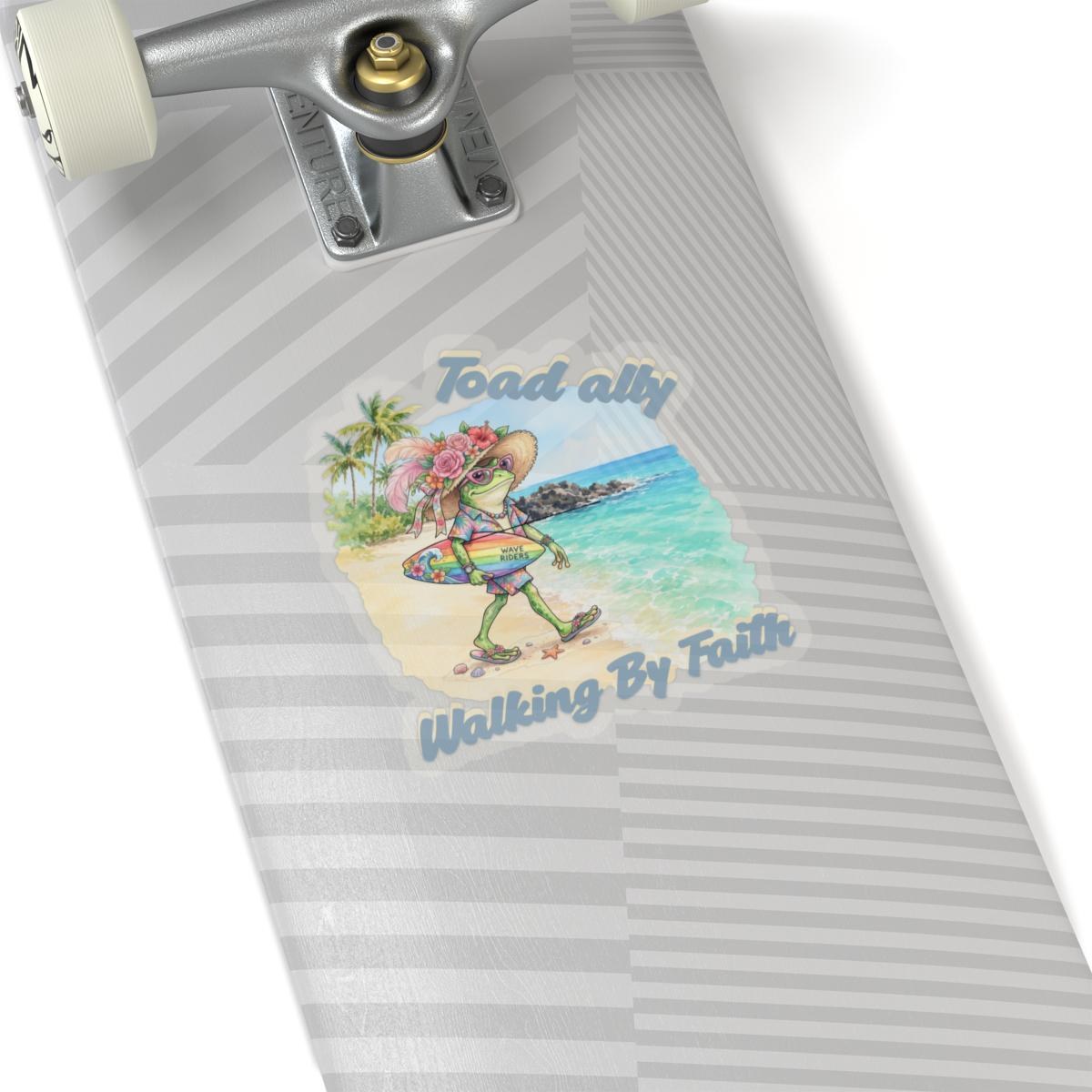 Toad Aloha Walking By Faith Sticker | Beach Frog Surfboard Kiss-Cut Sticker, product image 8
