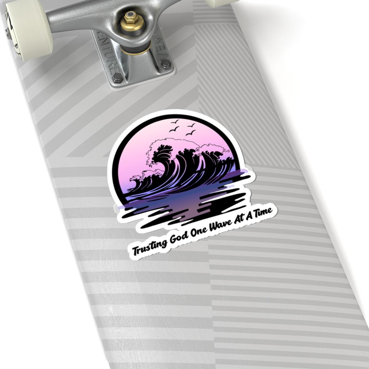 Kiss-Cut Vinyl Sticker: Trusting God One Wave At A Time – Ocean Sunset Design, product image 11