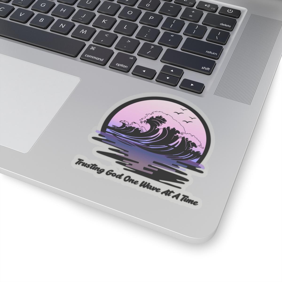 Kiss-Cut Vinyl Sticker: Trusting God One Wave At A Time – Ocean Sunset Design, product image 3