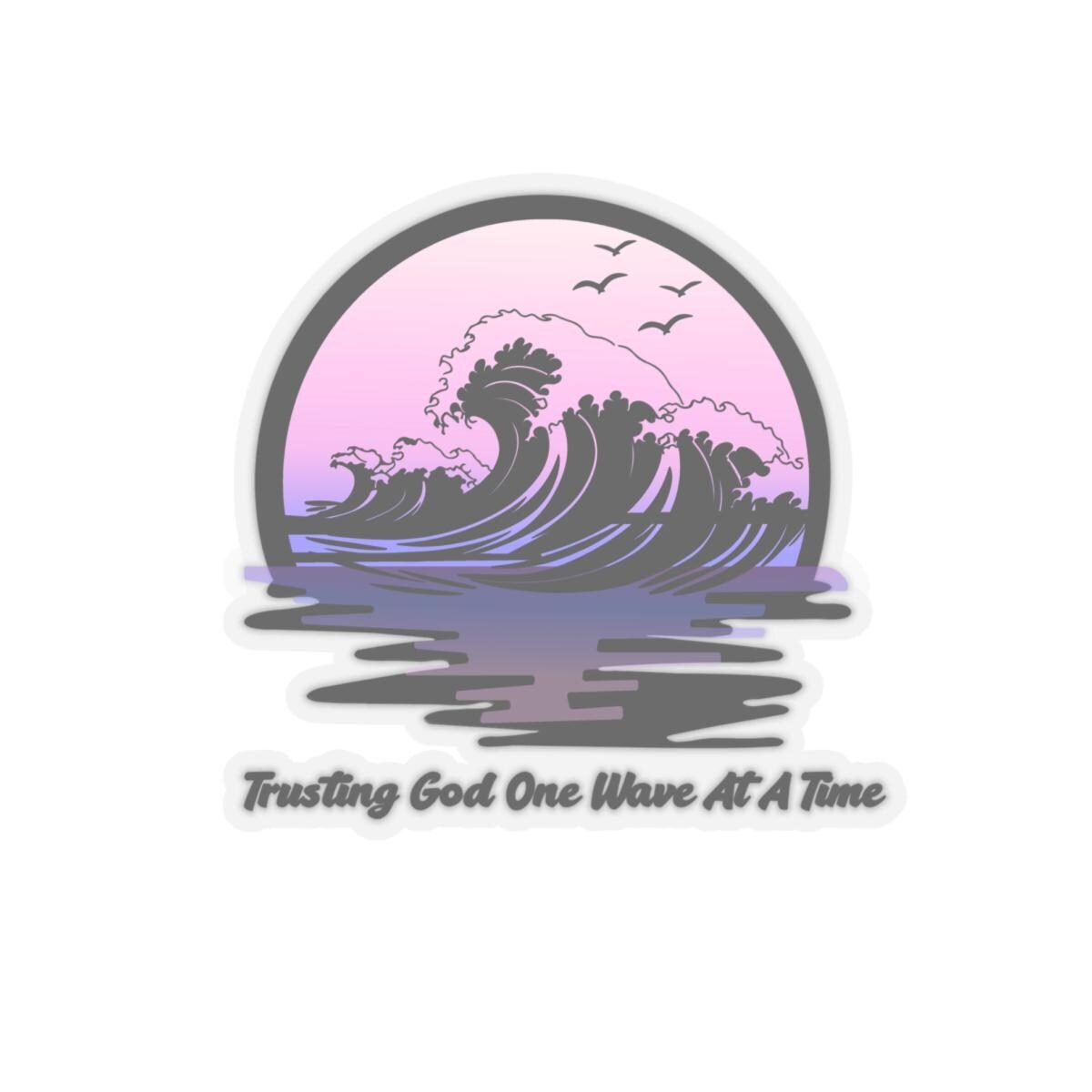 Kiss-Cut Vinyl Sticker: Trusting God One Wave At A Time – Ocean Sunset Design, product image 7