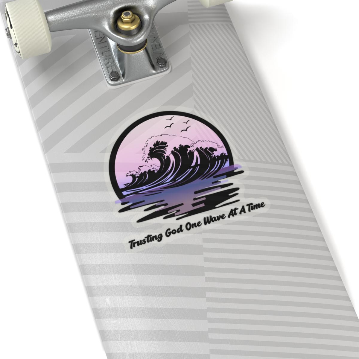 Kiss-Cut Vinyl Sticker: Trusting God One Wave At A Time – Ocean Sunset Design, product image 8