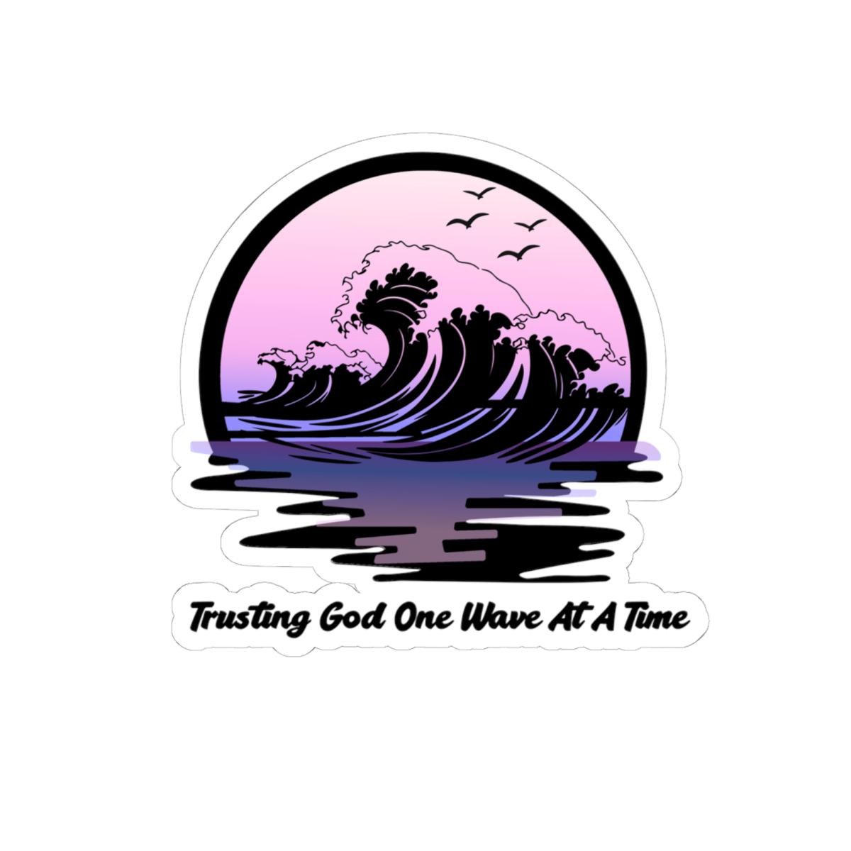 Kiss-Cut Vinyl Sticker: Trusting God One Wave At A Time – Ocean Sunset Design, product image 10
