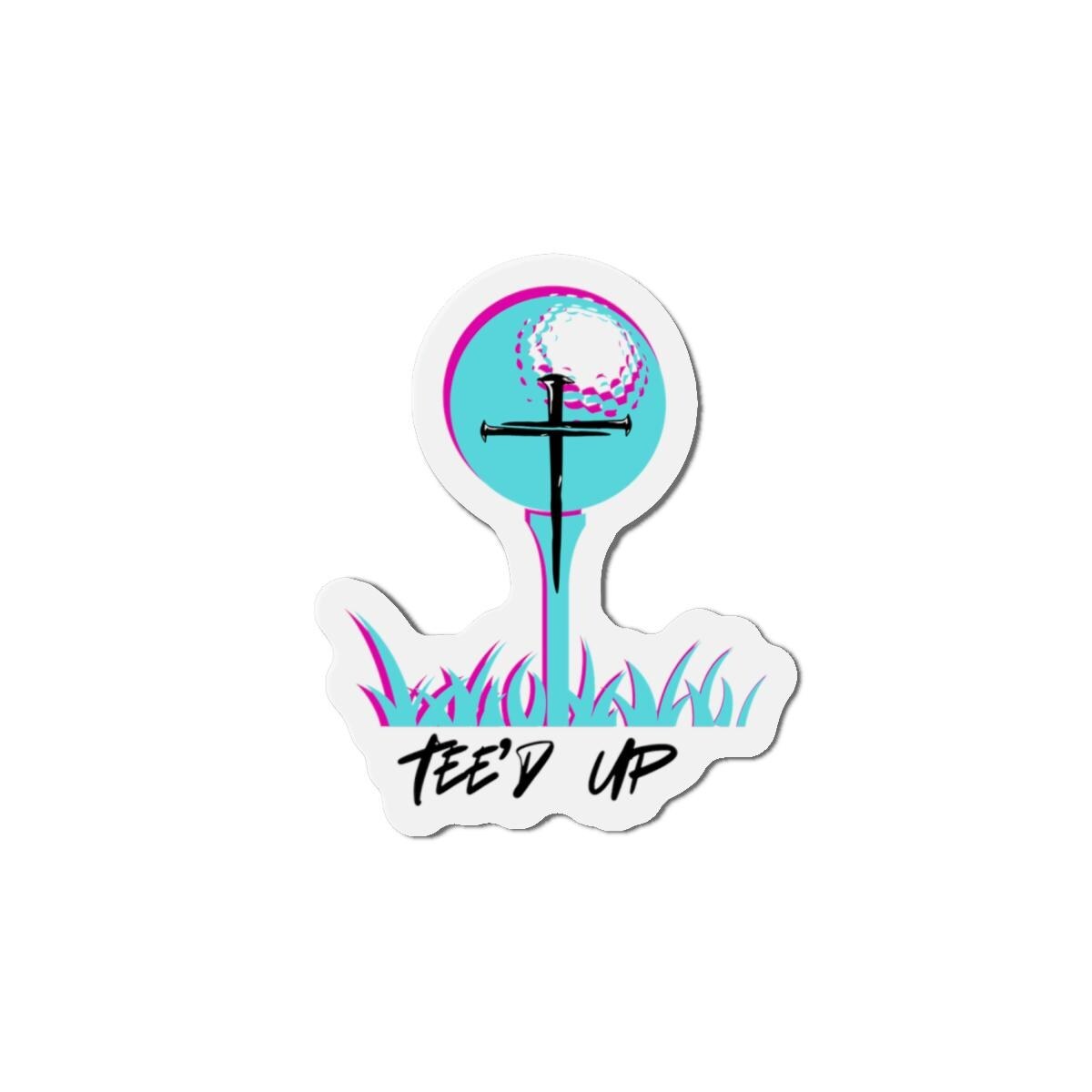 Golf Ball Tee Magnet | Retro Neon Die-Cut Vinyl Sticker, product image 2