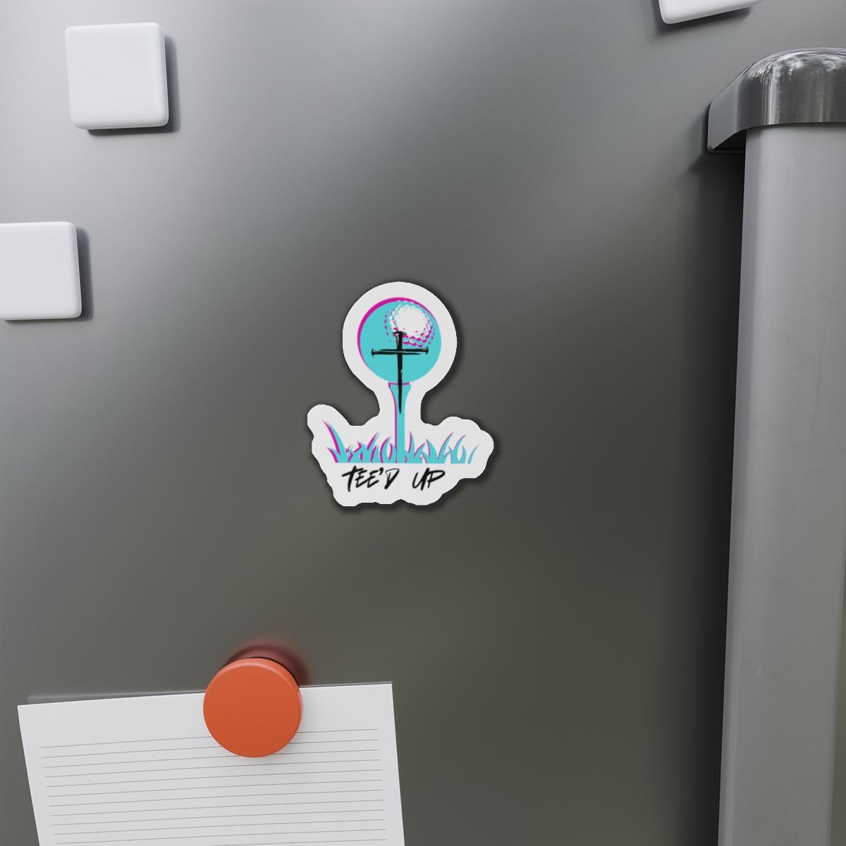 Golf Ball Tee Magnet | Retro Neon Die-Cut Vinyl Sticker, product image 3