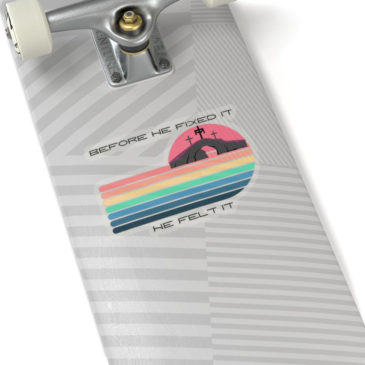 Christian Retro Stripes Sticker | "Before He Fixed It, Felt It" Vinyl Decal, product image 8