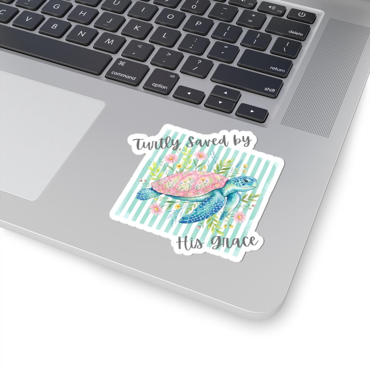 Turtly Saved by His Grace sticker | sea turtle floral kiss-cut sticker