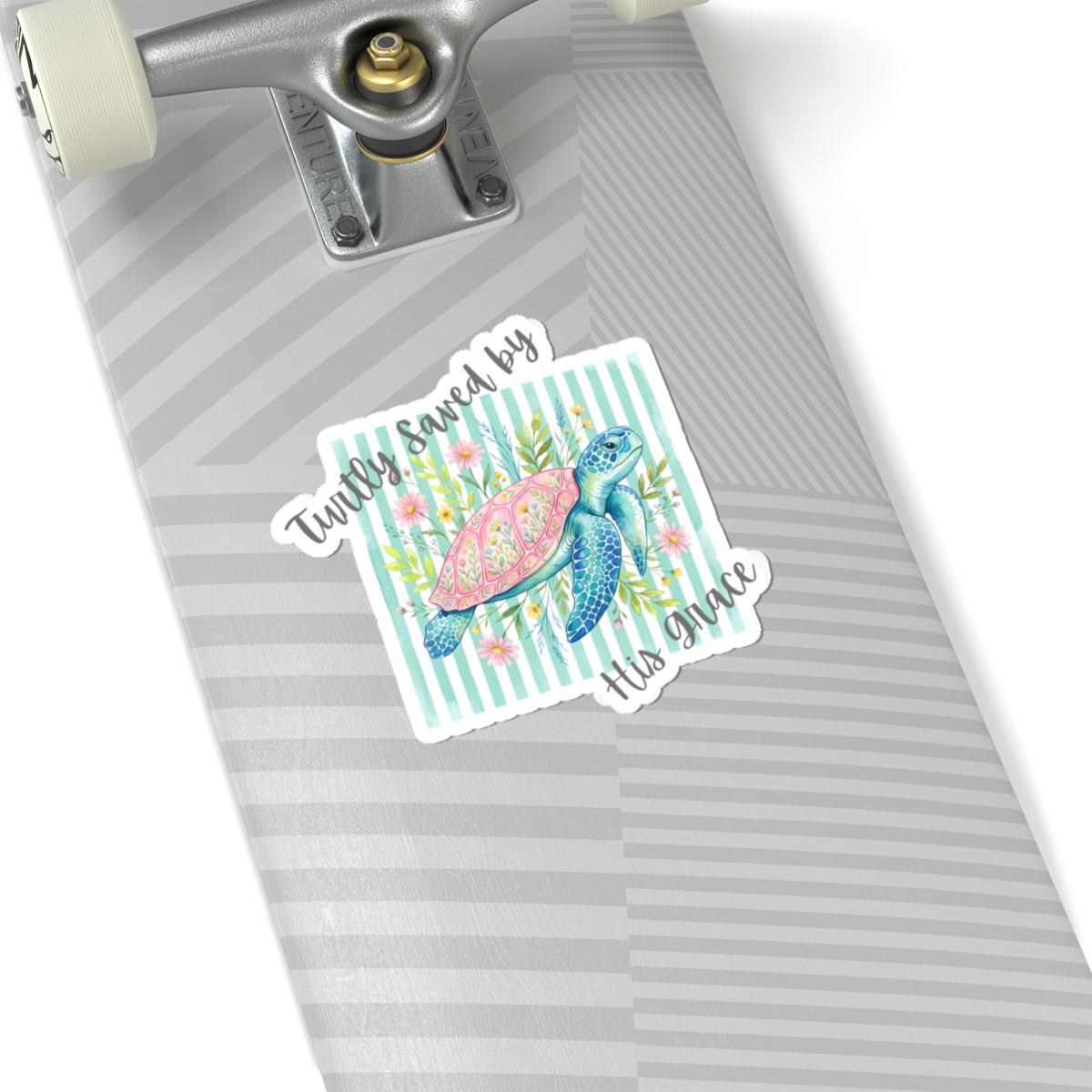 Turtly Saved by His Grace sticker | sea turtle floral kiss-cut sticker, product image 11