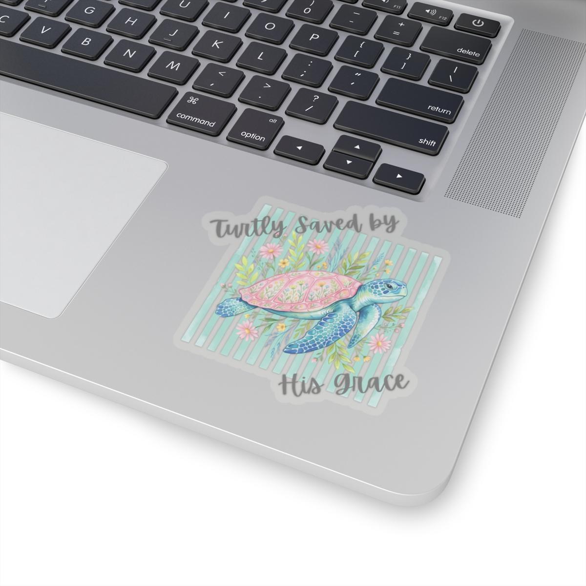 Turtly Saved by His Grace sticker | sea turtle floral kiss-cut sticker, product image 3