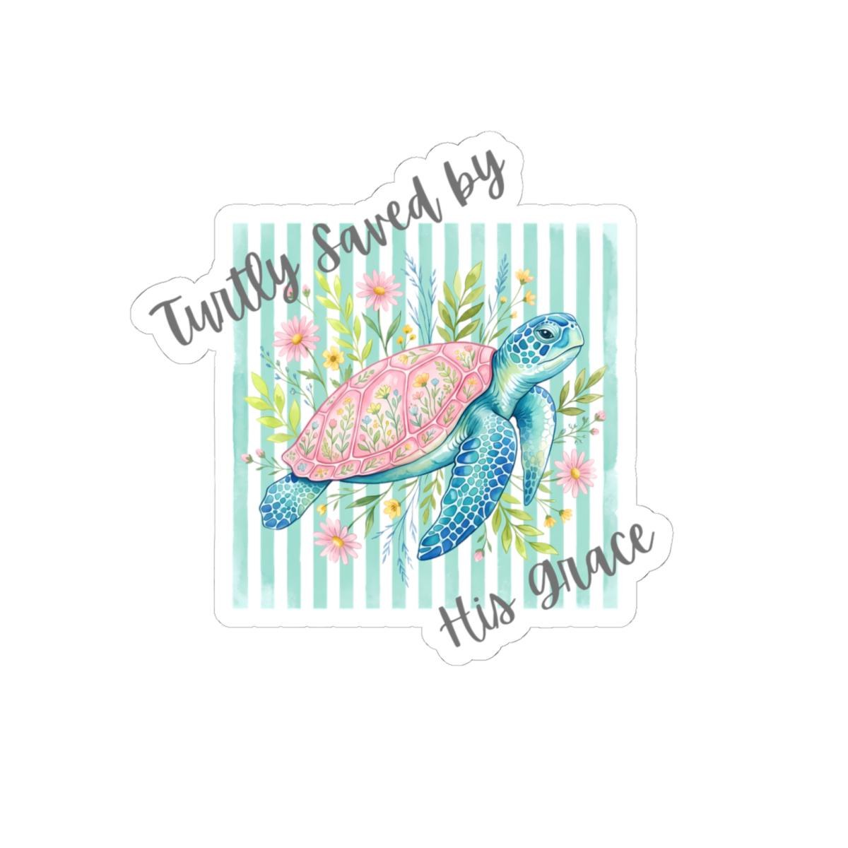 Turtly Saved by His Grace sticker | sea turtle floral kiss-cut sticker, product image 10