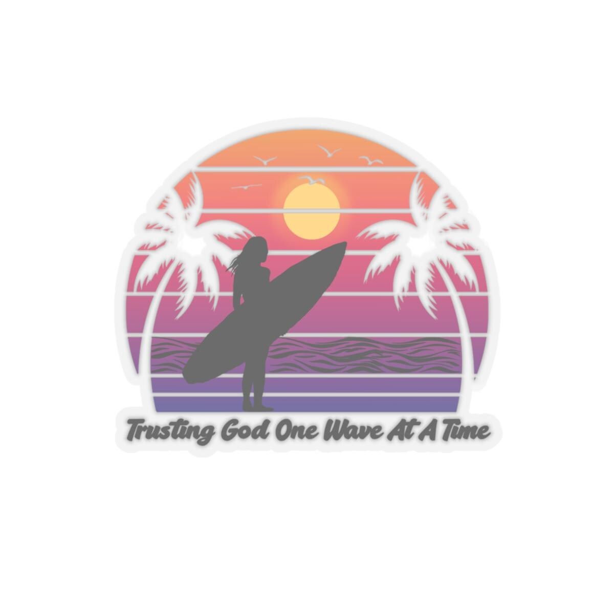 Trusting God One Wave At A Time Surf Sunset Sticker | Kiss-Cut Sticker, product image 2