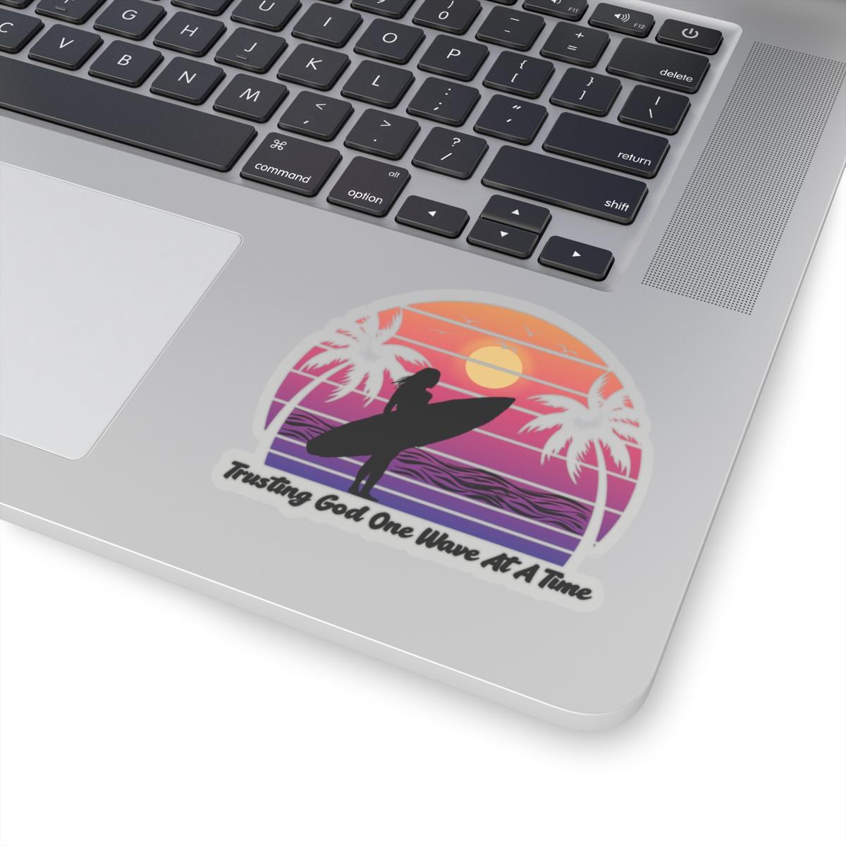 Trusting God One Wave At A Time Surf Sunset Sticker | Kiss-Cut Sticker, product image 3