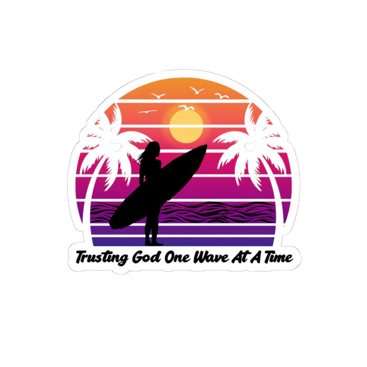 Trusting God One Wave At A Time Surf Sunset Sticker | Kiss-Cut Sticker, product image 4