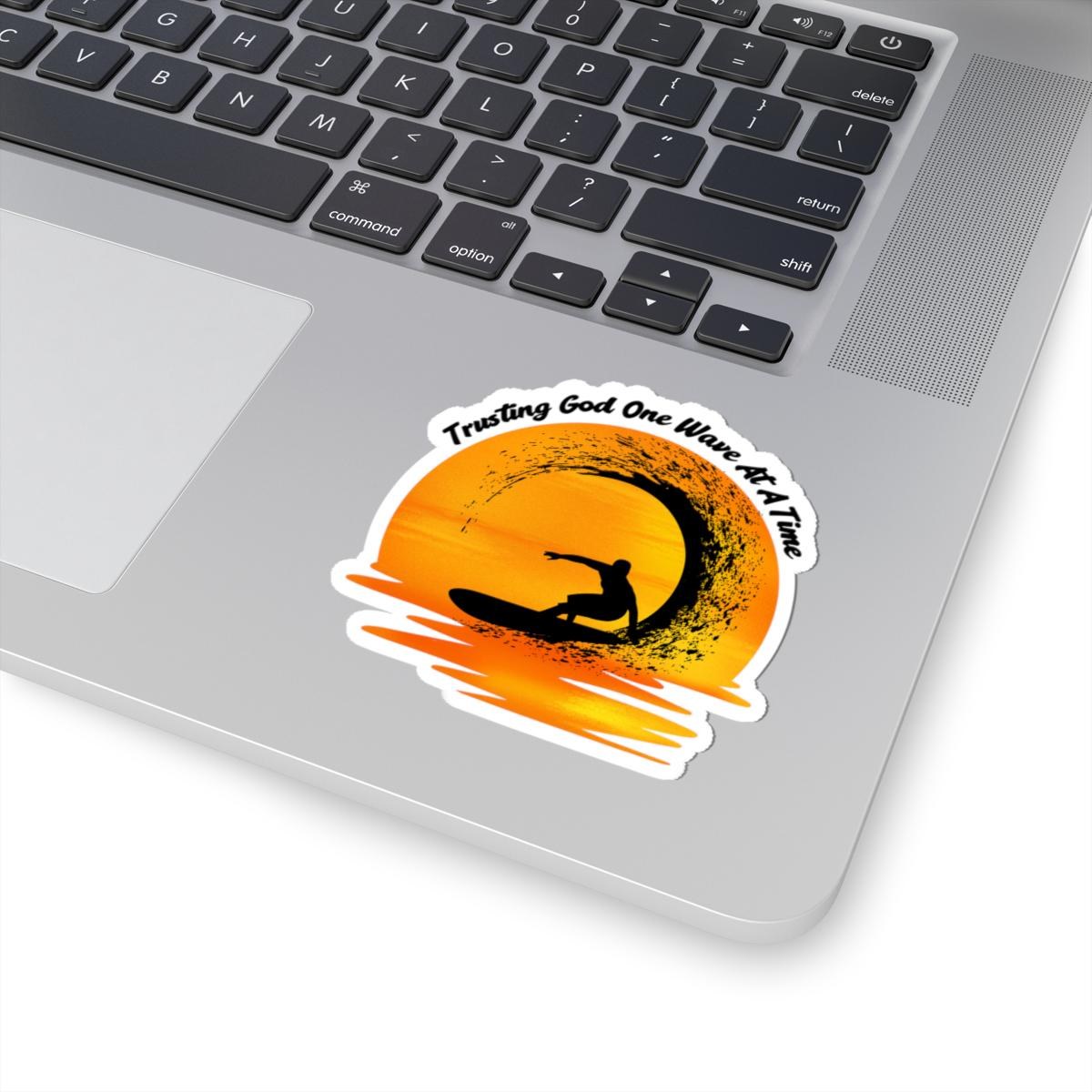 Trusting God One Wave at a Time Surf Sticker | Sunset Surf Silhouette