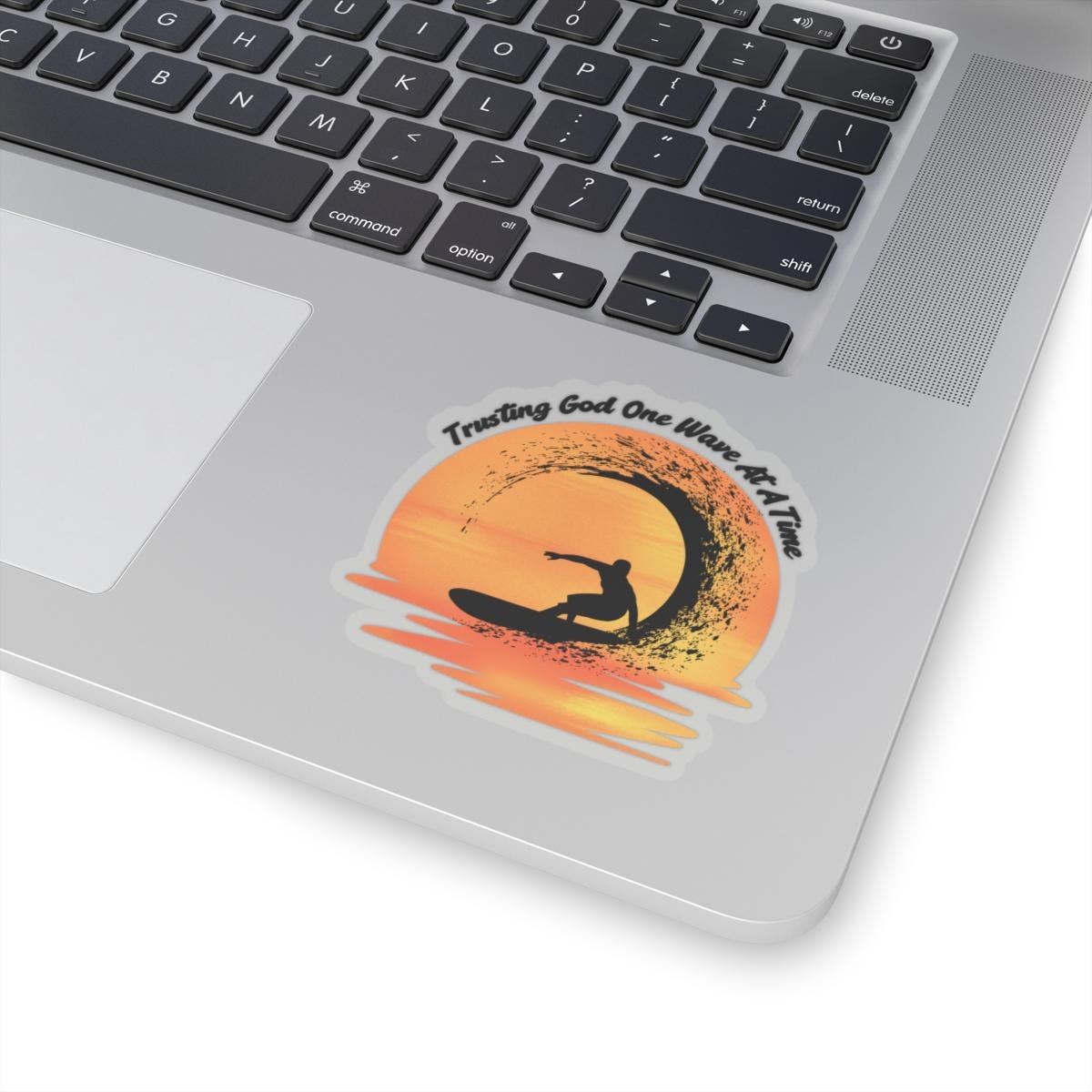 Trusting God One Wave at a Time Surf Sticker | Sunset Surf Silhouette, product image 3