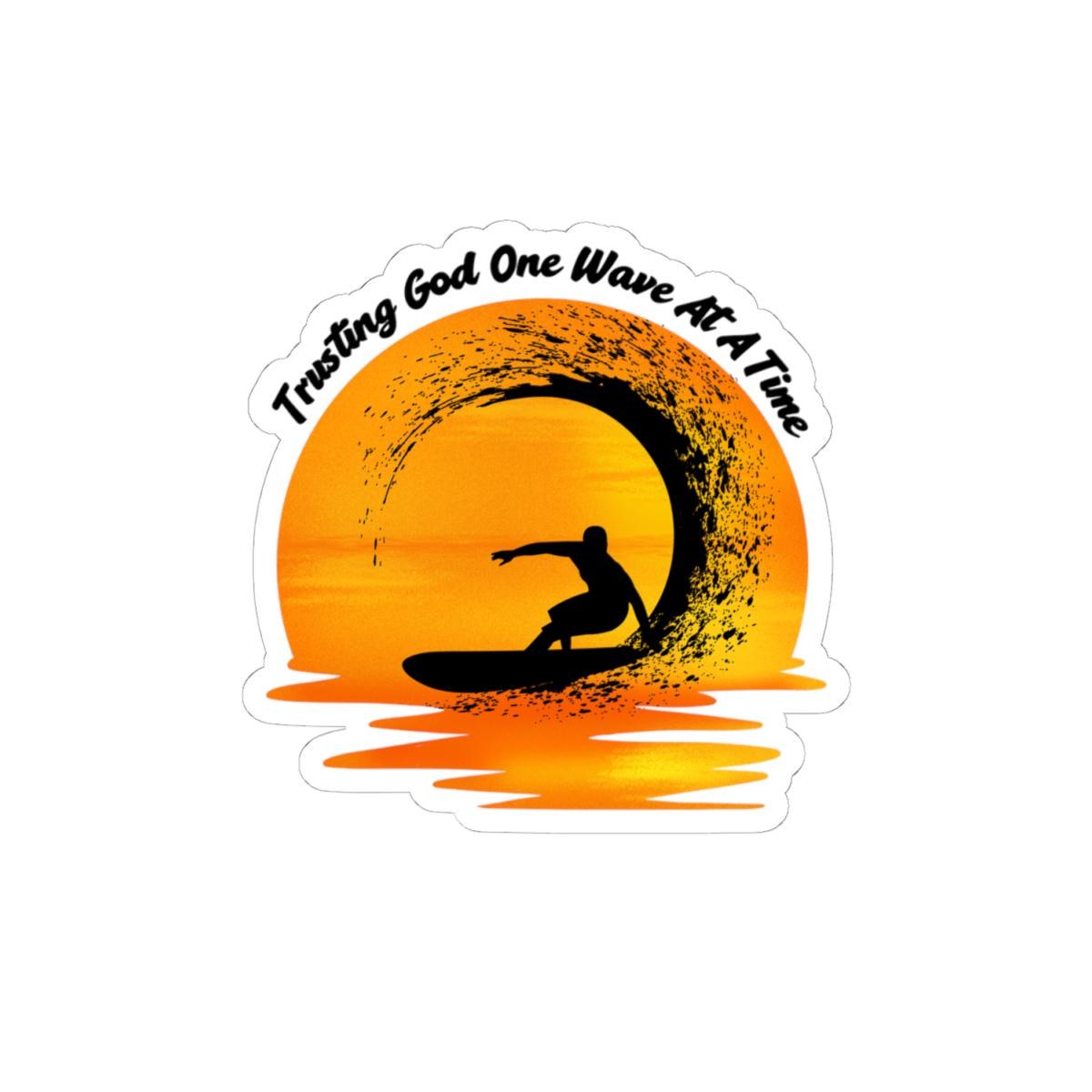 Trusting God One Wave at a Time Surf Sticker | Sunset Surf Silhouette, product image 5