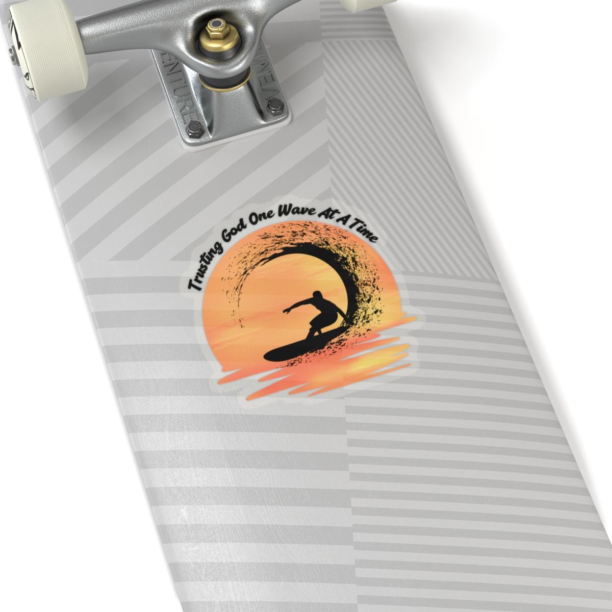 Trusting God One Wave at a Time Surf Sticker | Sunset Surf Silhouette, product image 8