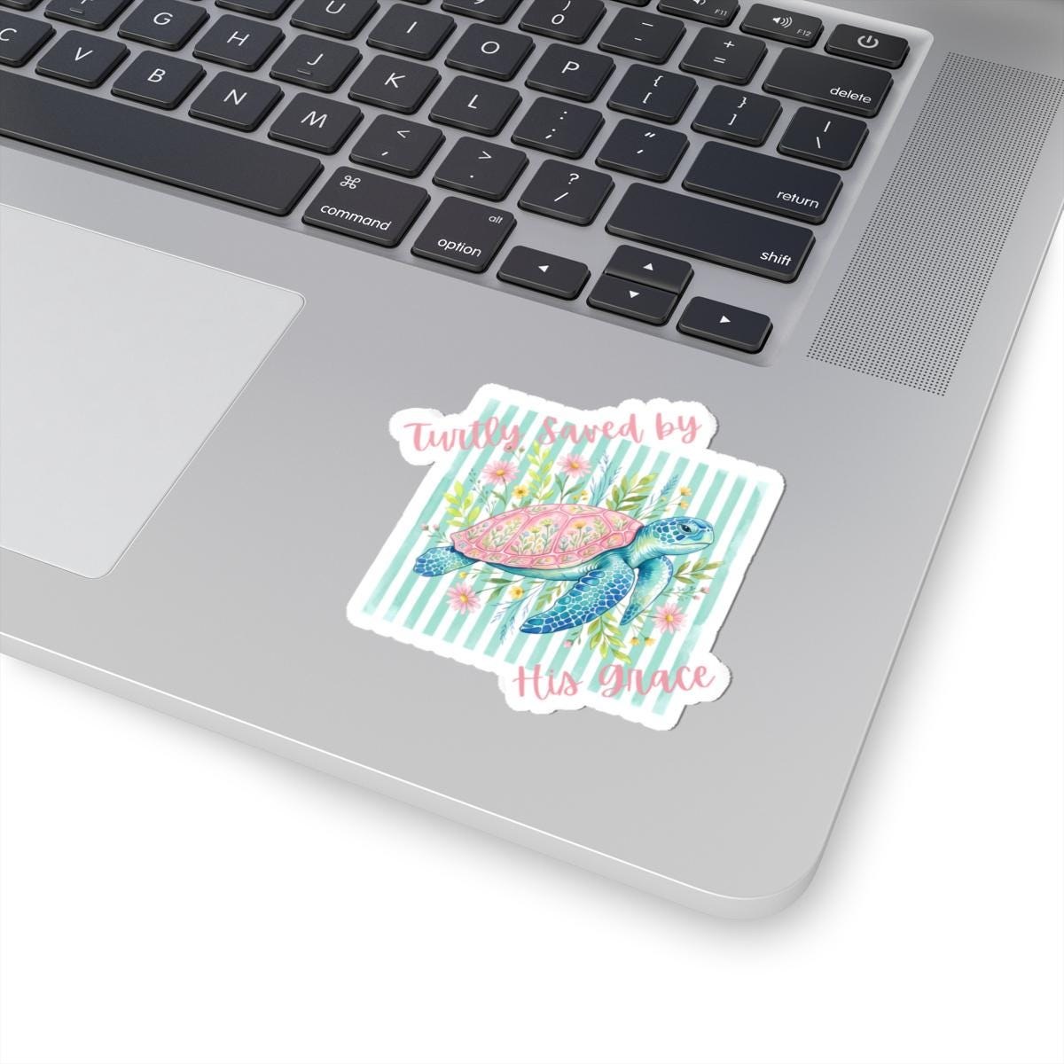 Sea Turtle Floral Sticker | Kiss-Cut Vinyl Sticker, Pastel Beach Theme