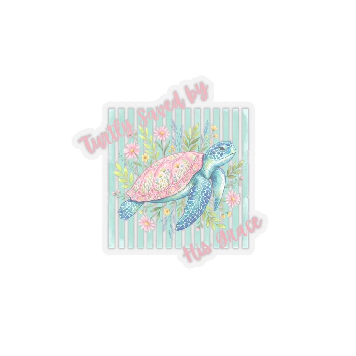Sea Turtle Floral Sticker | Kiss-Cut Vinyl Sticker, Pastel Beach Theme, product image 2