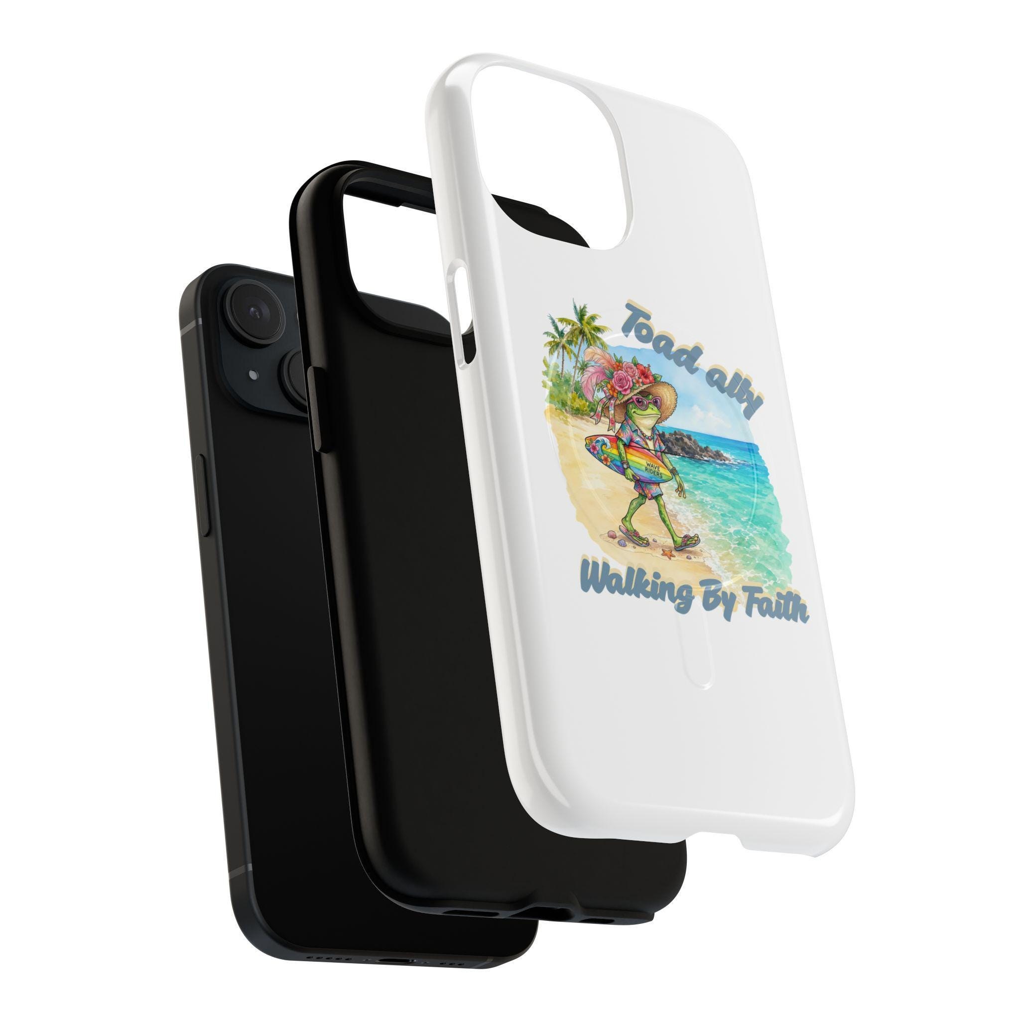 Toad Ally Phone Case | Beach Walking Frog, Surfboard, Tropical Faith Design, product image 3