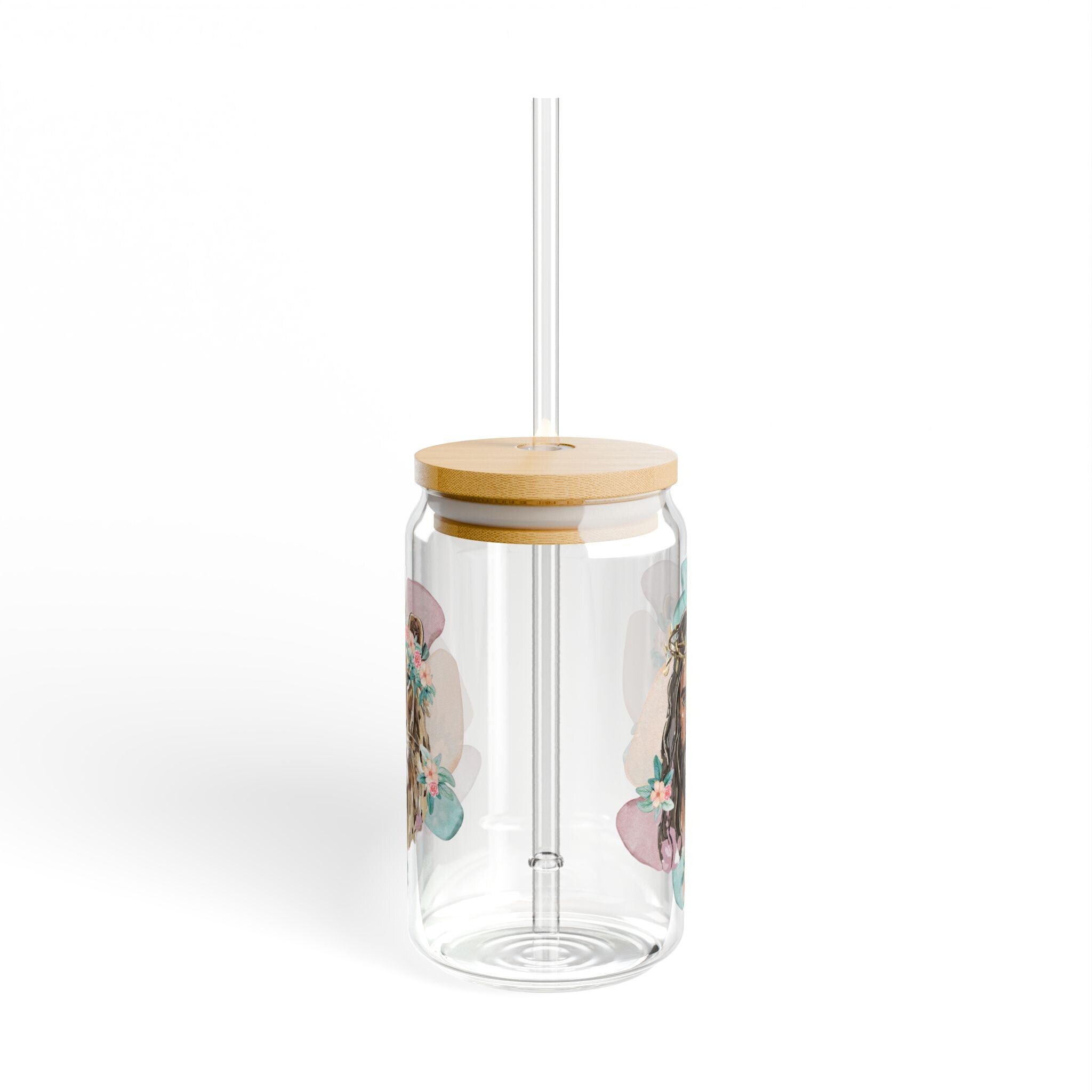 Floral Lion Portrait Sipper Glass | 16oz, product image 3