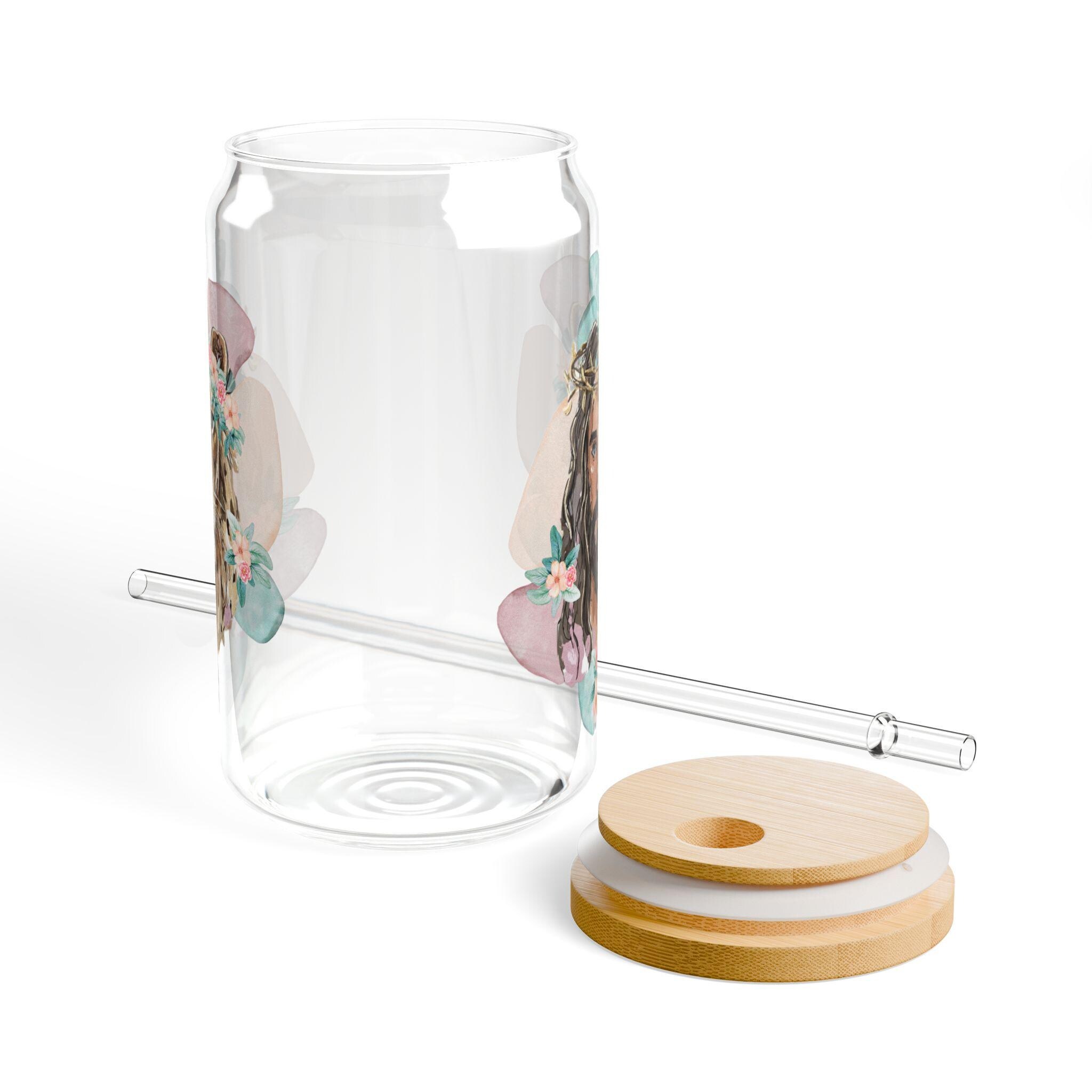 Floral Lion Portrait Sipper Glass | 16oz, product image 5