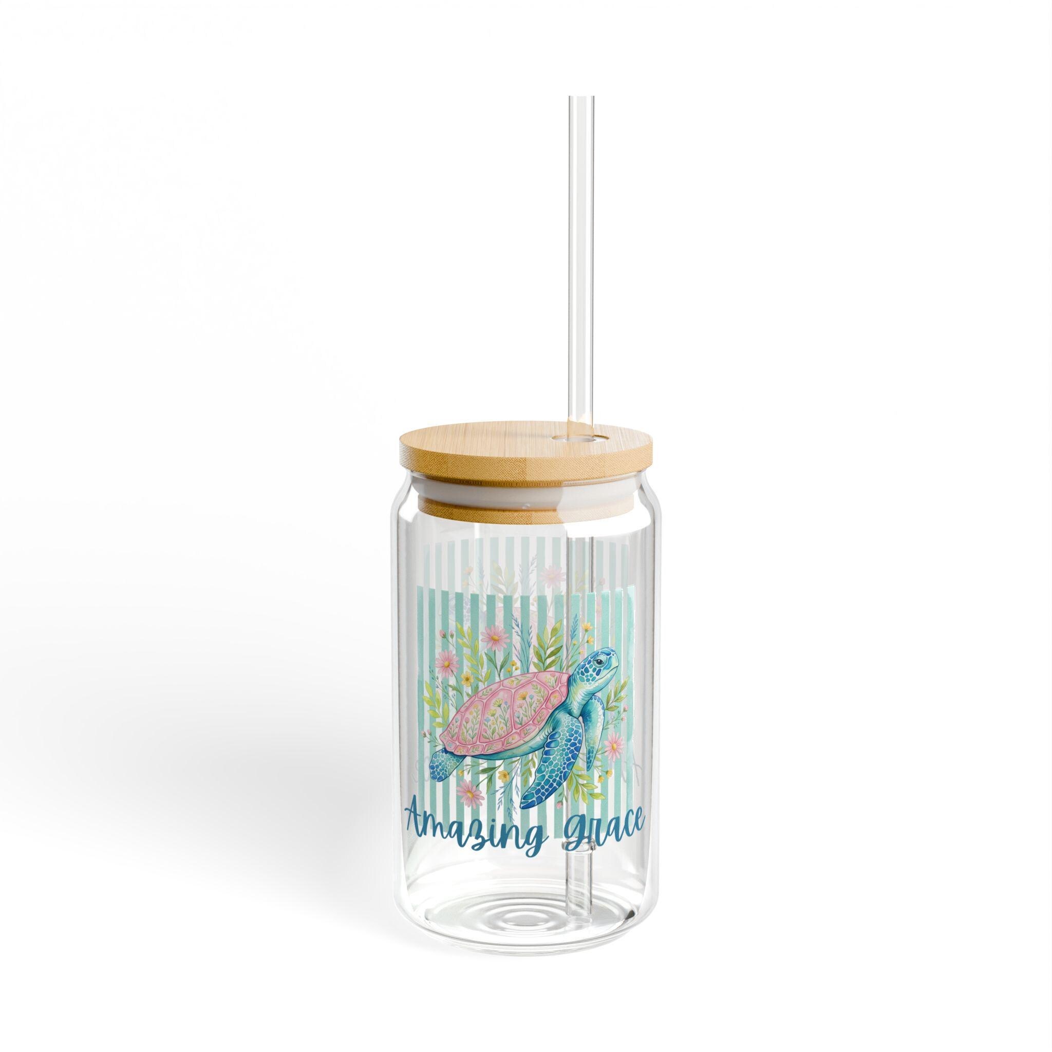 Watercolor Sea Turtle Sipper Glass | 16oz Straw Tumbler, product image 2