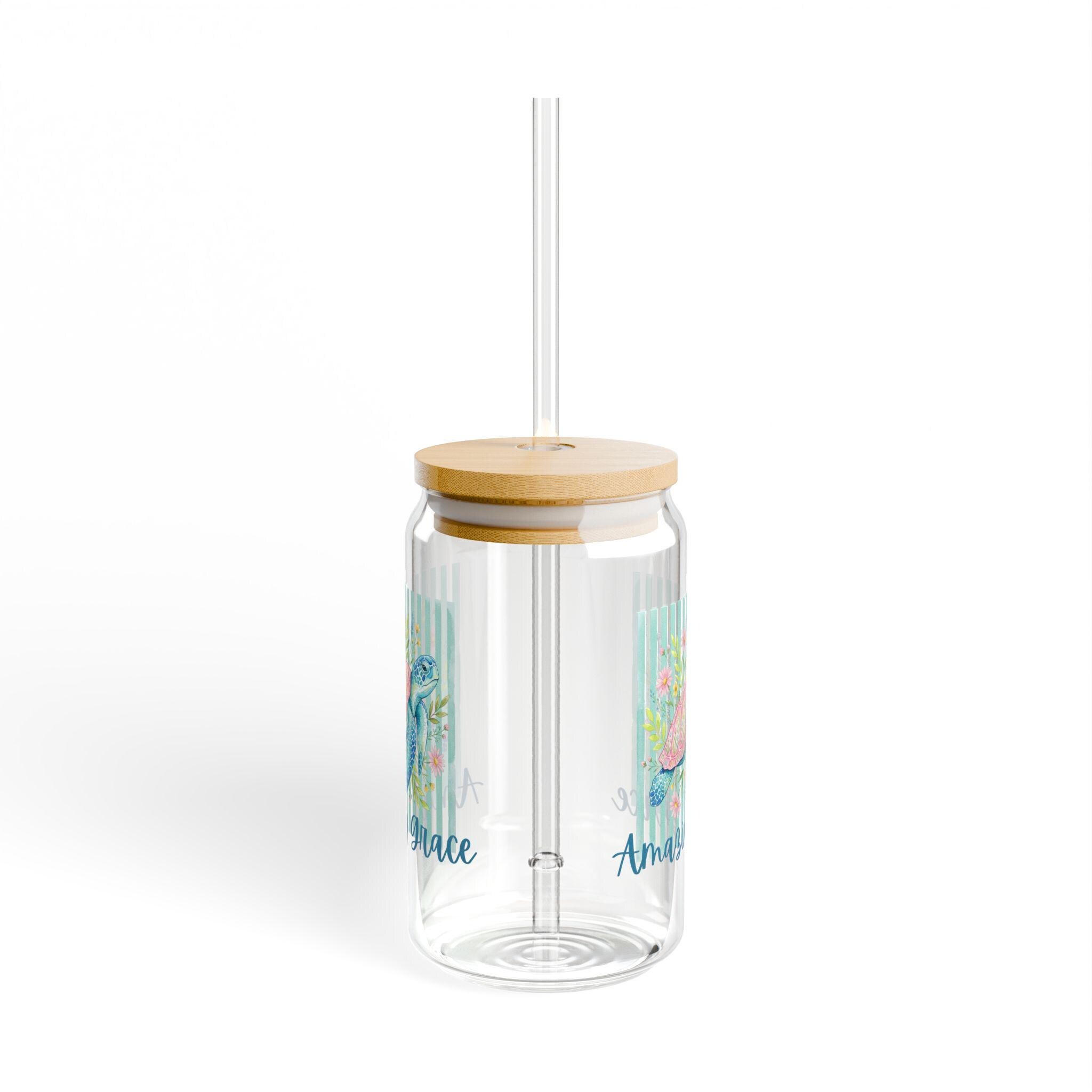 Watercolor Sea Turtle Sipper Glass | 16oz Straw Tumbler, product image 3