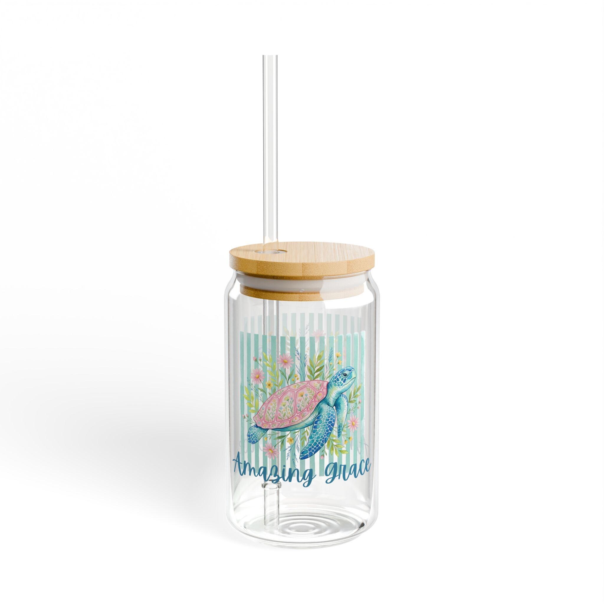 Watercolor Sea Turtle Sipper Glass | 16oz Straw Tumbler, product image 4