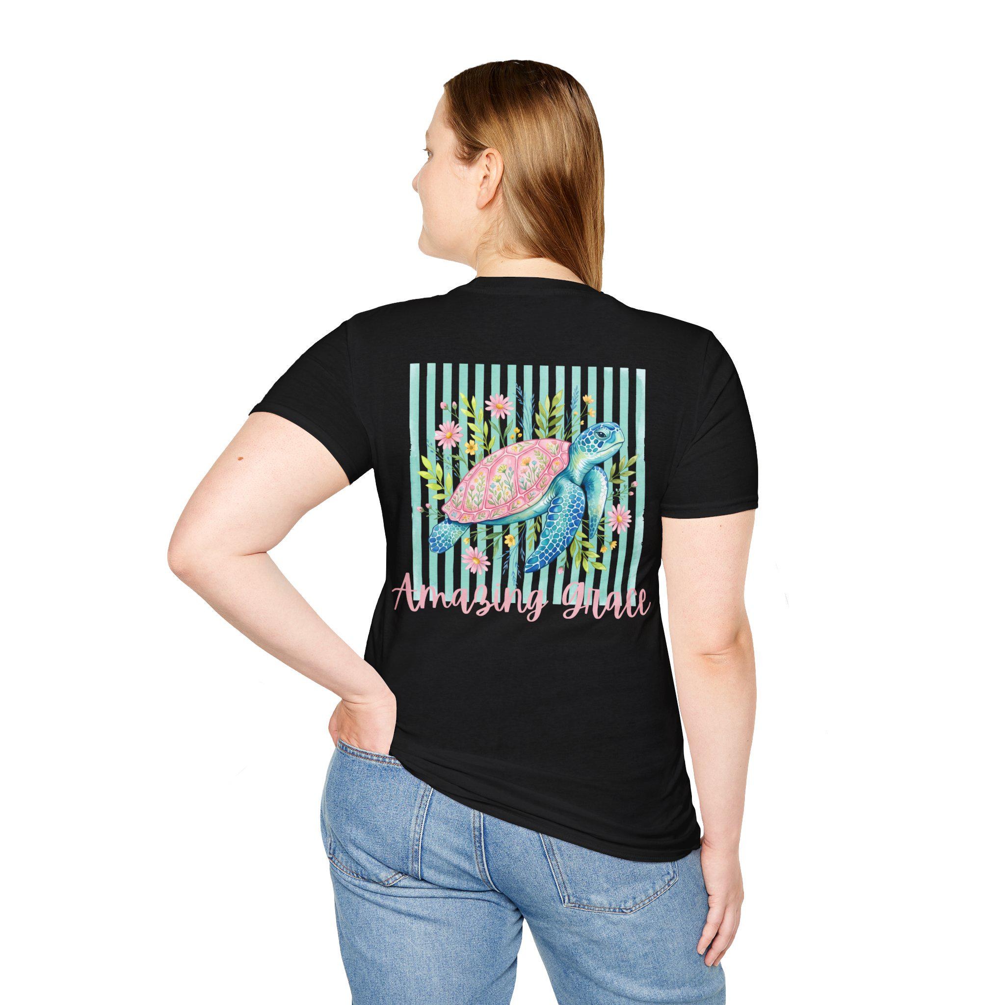 Vintage Sea Turtle Pocket T-Shirt | Pastel Stripes Beach Vibes
