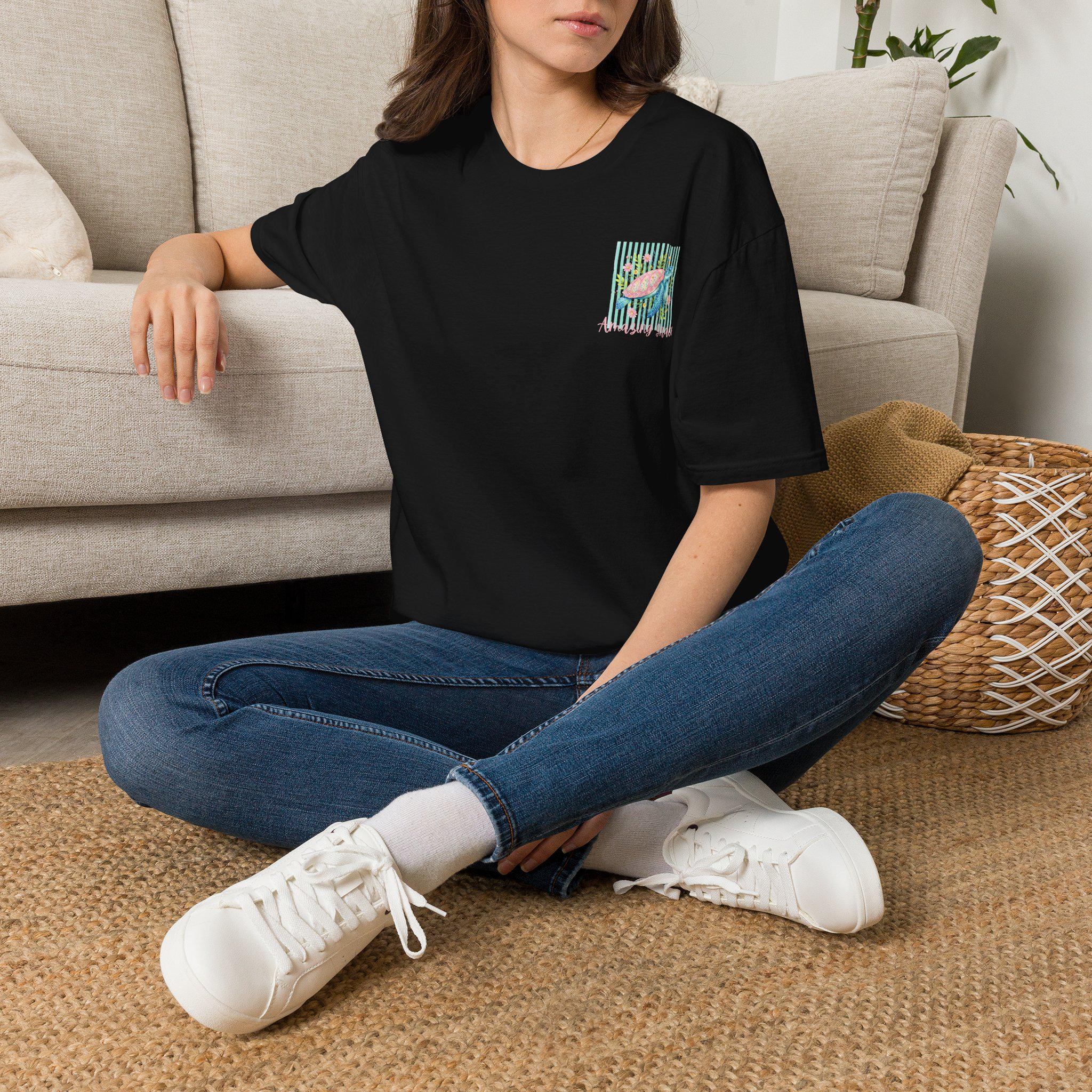 Vintage Sea Turtle Pocket T-Shirt | Pastel Stripes Beach Vibes, product image 2