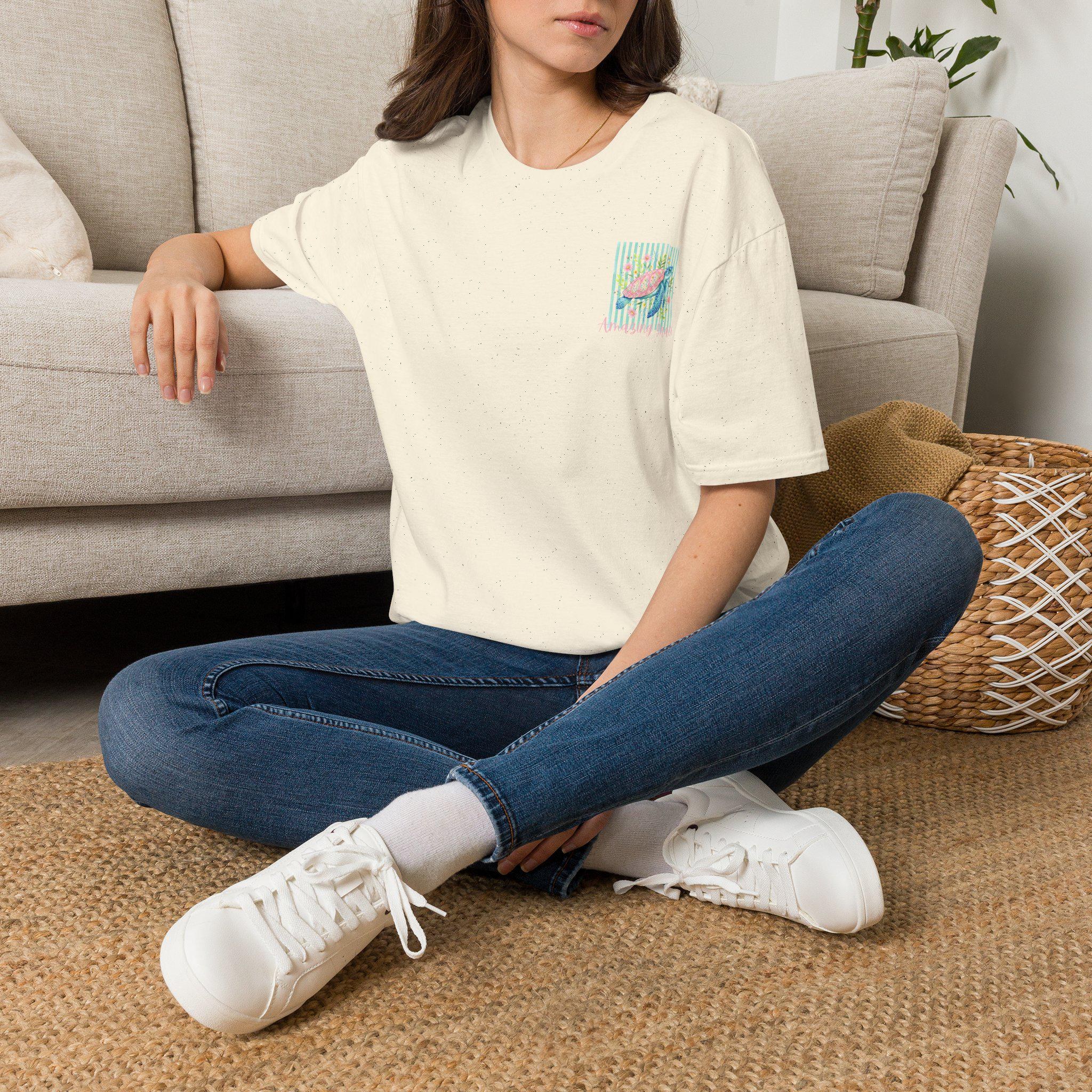 Vintage Sea Turtle Pocket T-Shirt | Pastel Stripes Beach Vibes, product image 12