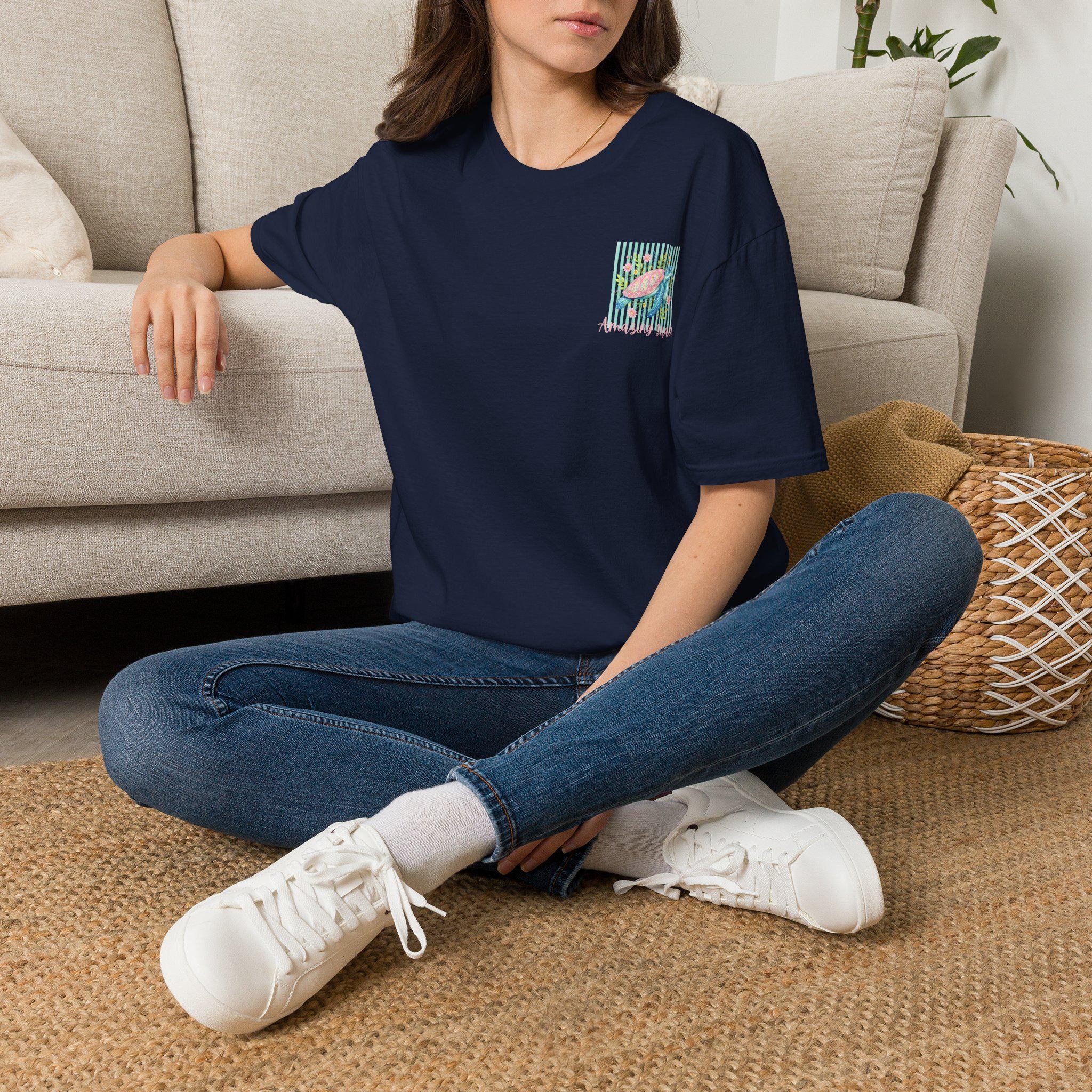 Vintage Sea Turtle Pocket T-Shirt | Pastel Stripes Beach Vibes, product image 13