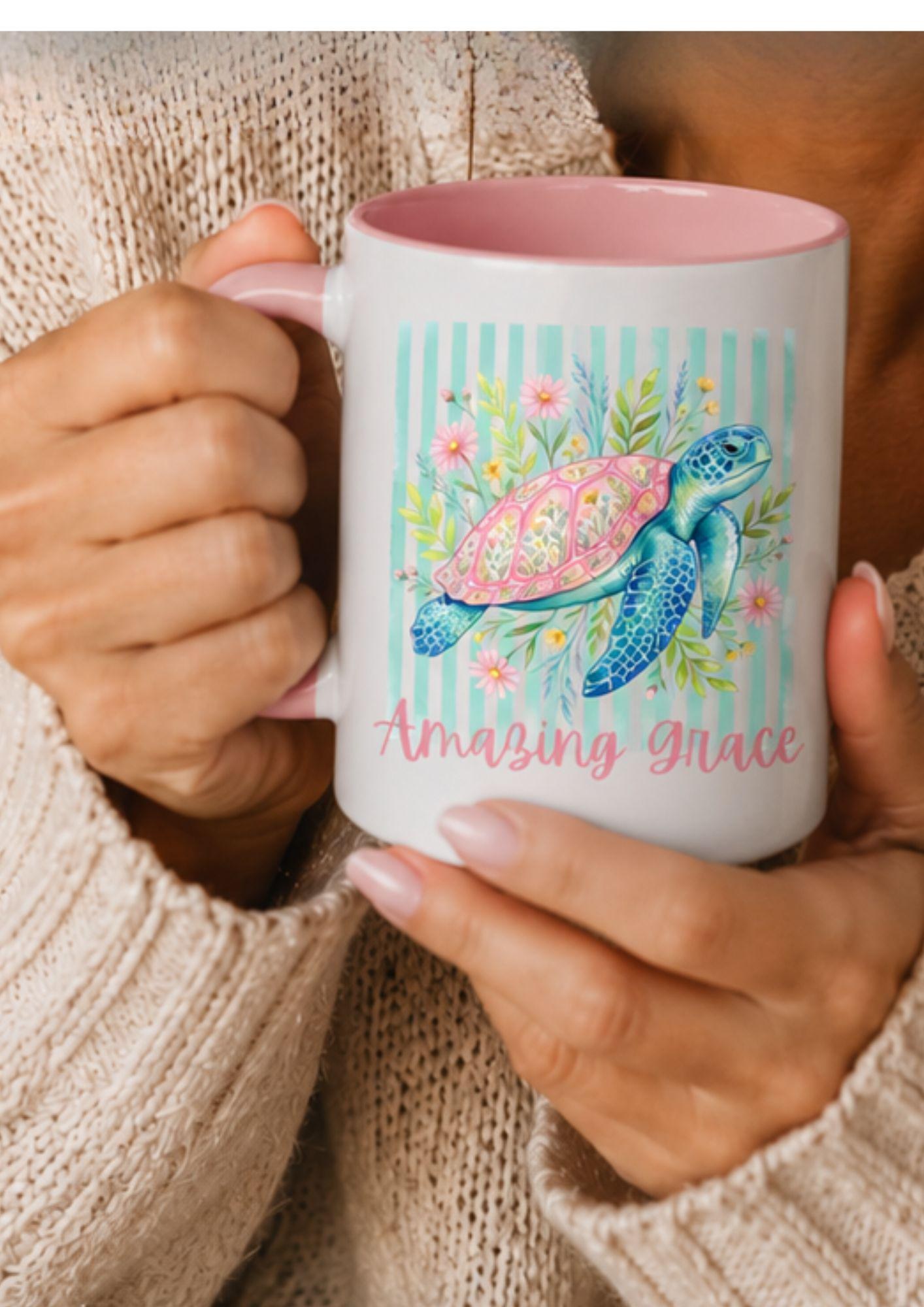 Sea Turtle Accent Mug, Floral Watercolor Art, Ocean Lover Gift (11, 15oz), product image 2
